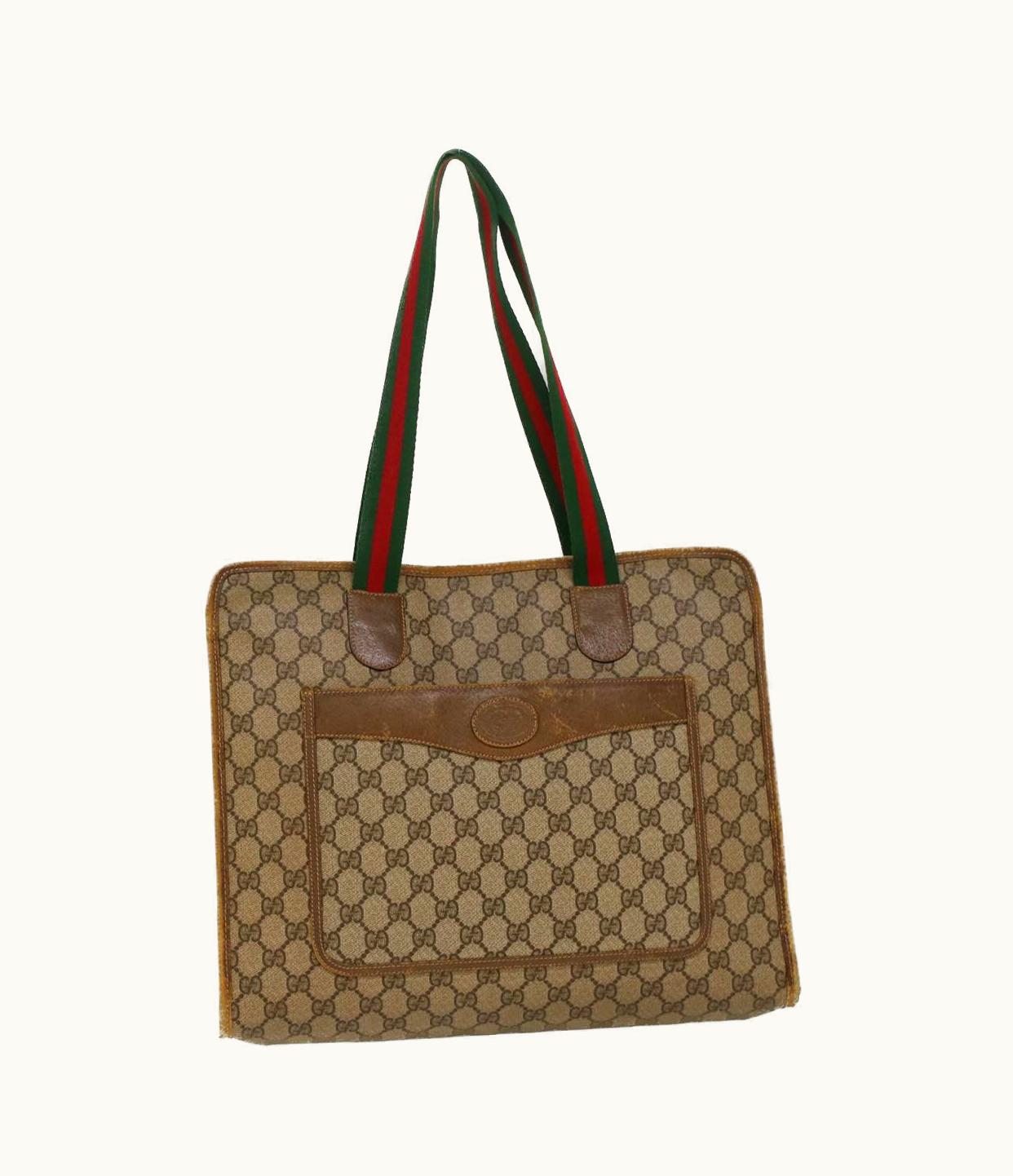 Gucci Gucci GG Canvas Web Sherry Line Tote Bag Beige Red Green 89.02.997