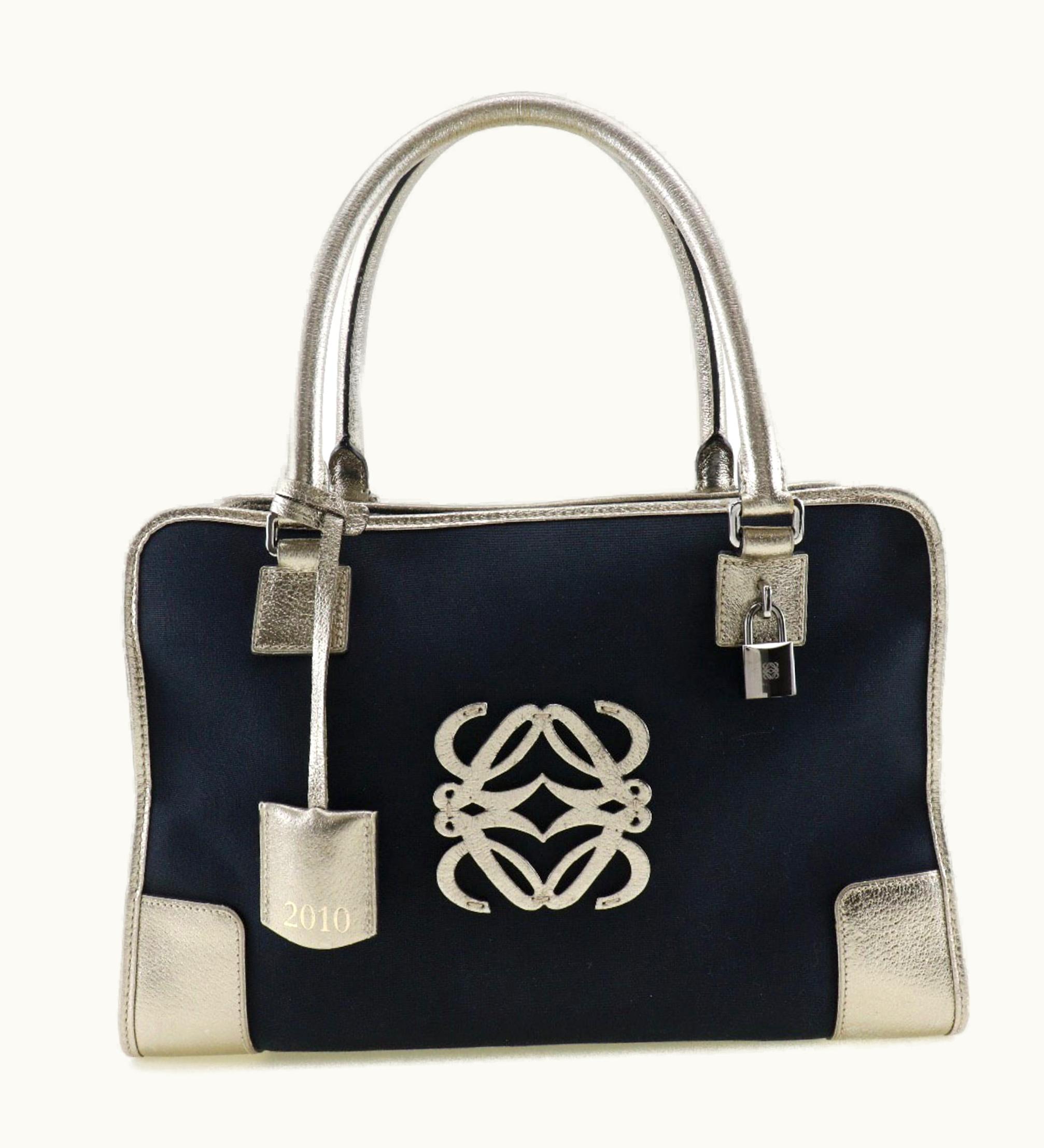 Loewe Loewe Amazona 36 Boston Bag 2010 Canvas X Leather Navy Blue Women's Handbag