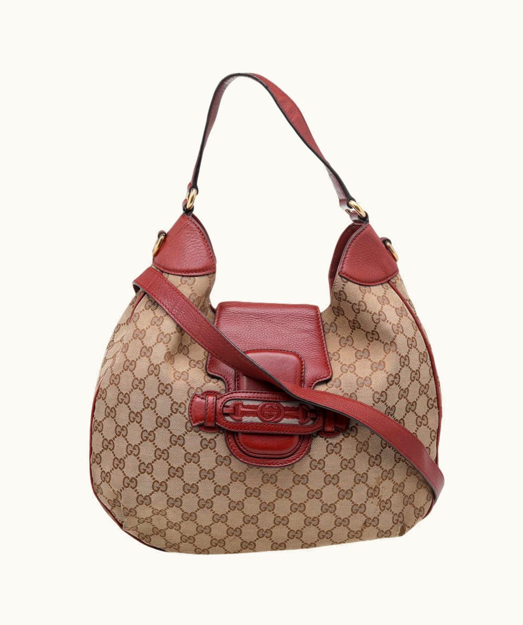 Gucci Gucci Beige/Brown GG Canvas And Leather Dressage Hobo