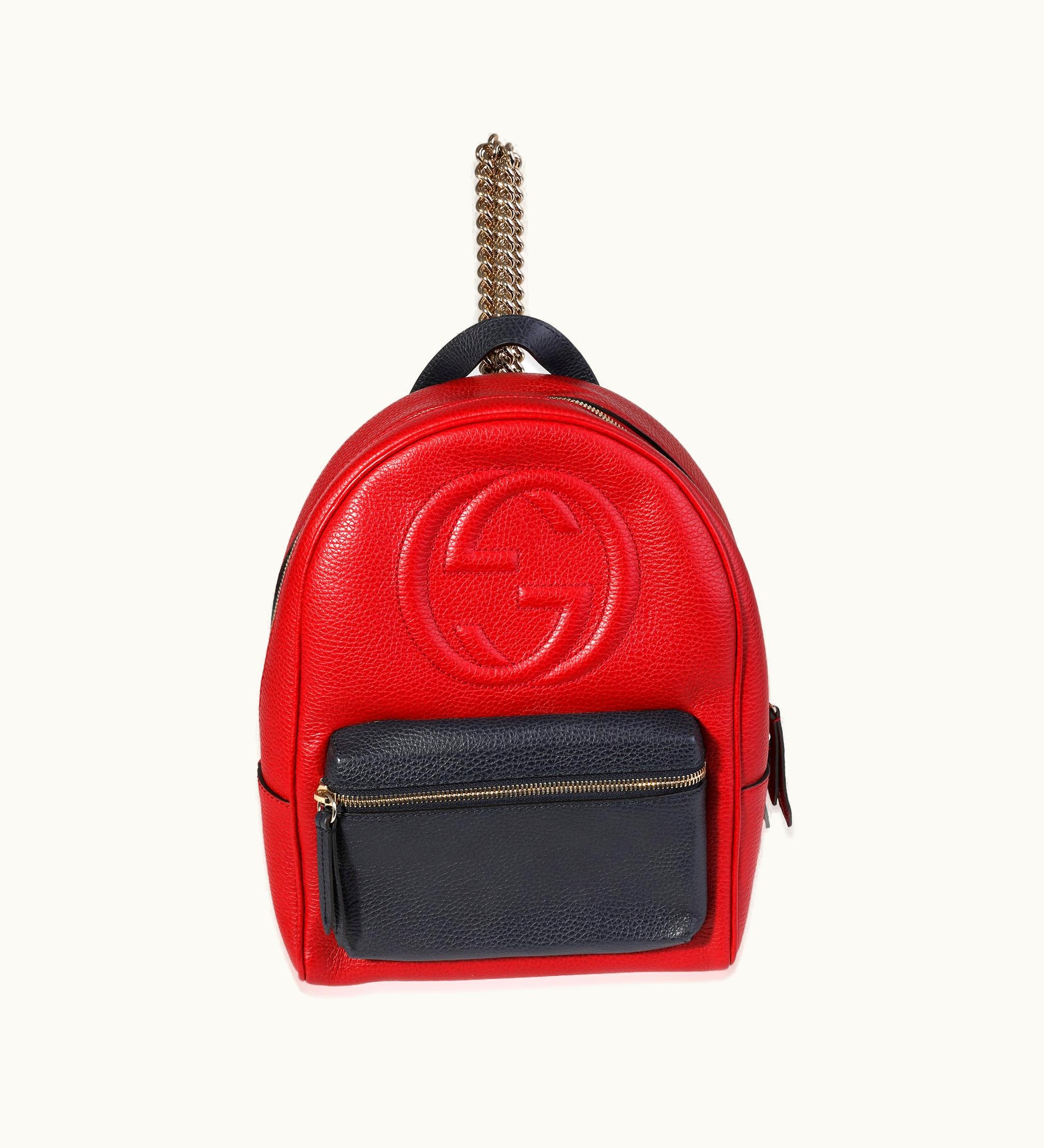 Gucci Gucci Red & Navy Pebbled Leather Soho Chain Backpack