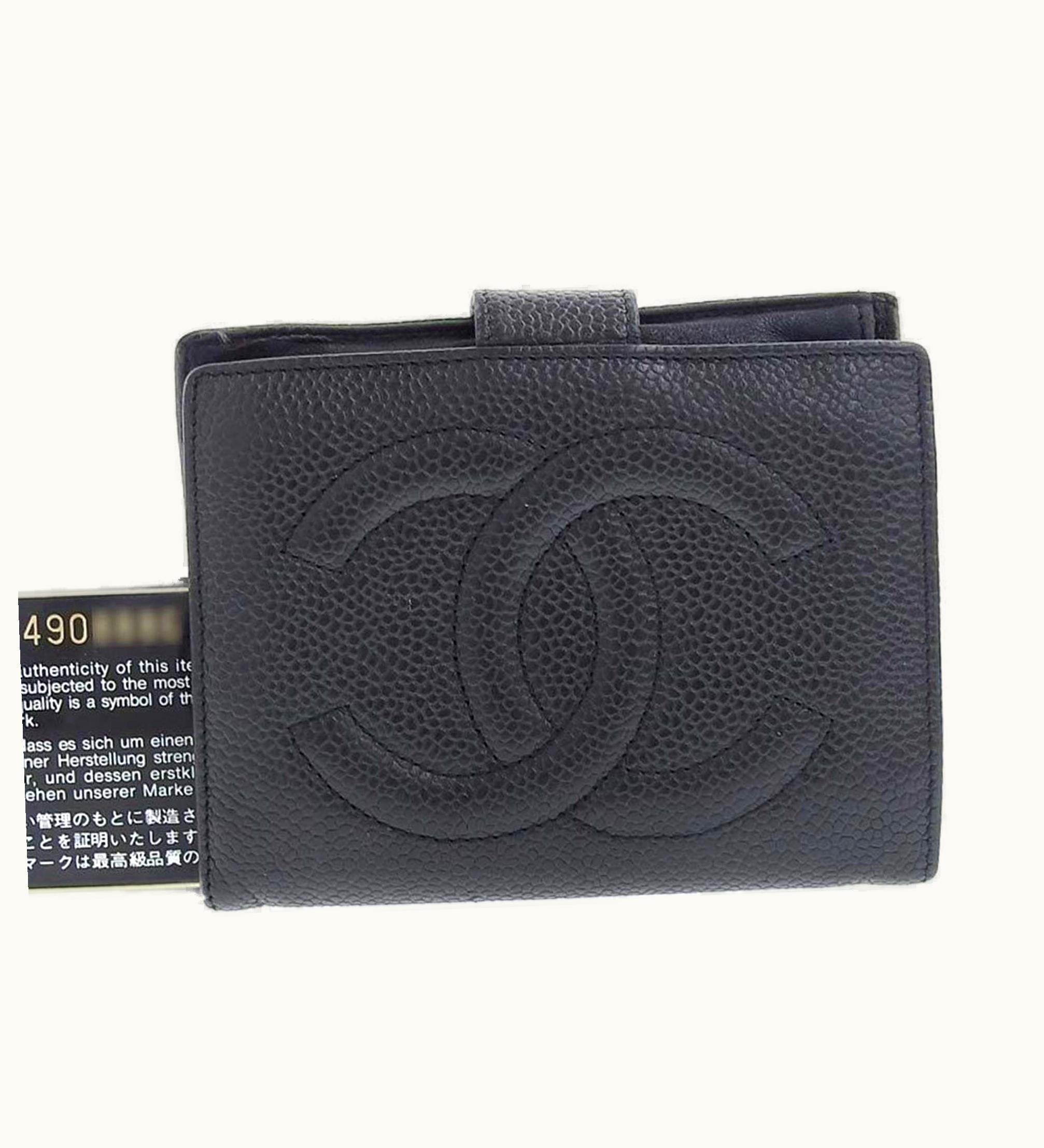 Chanel Chanel Folding Wallet With Clasp Hook Caviar Skin Black Seal No. 4 Boutique (1998.8.15 K.T) A13497