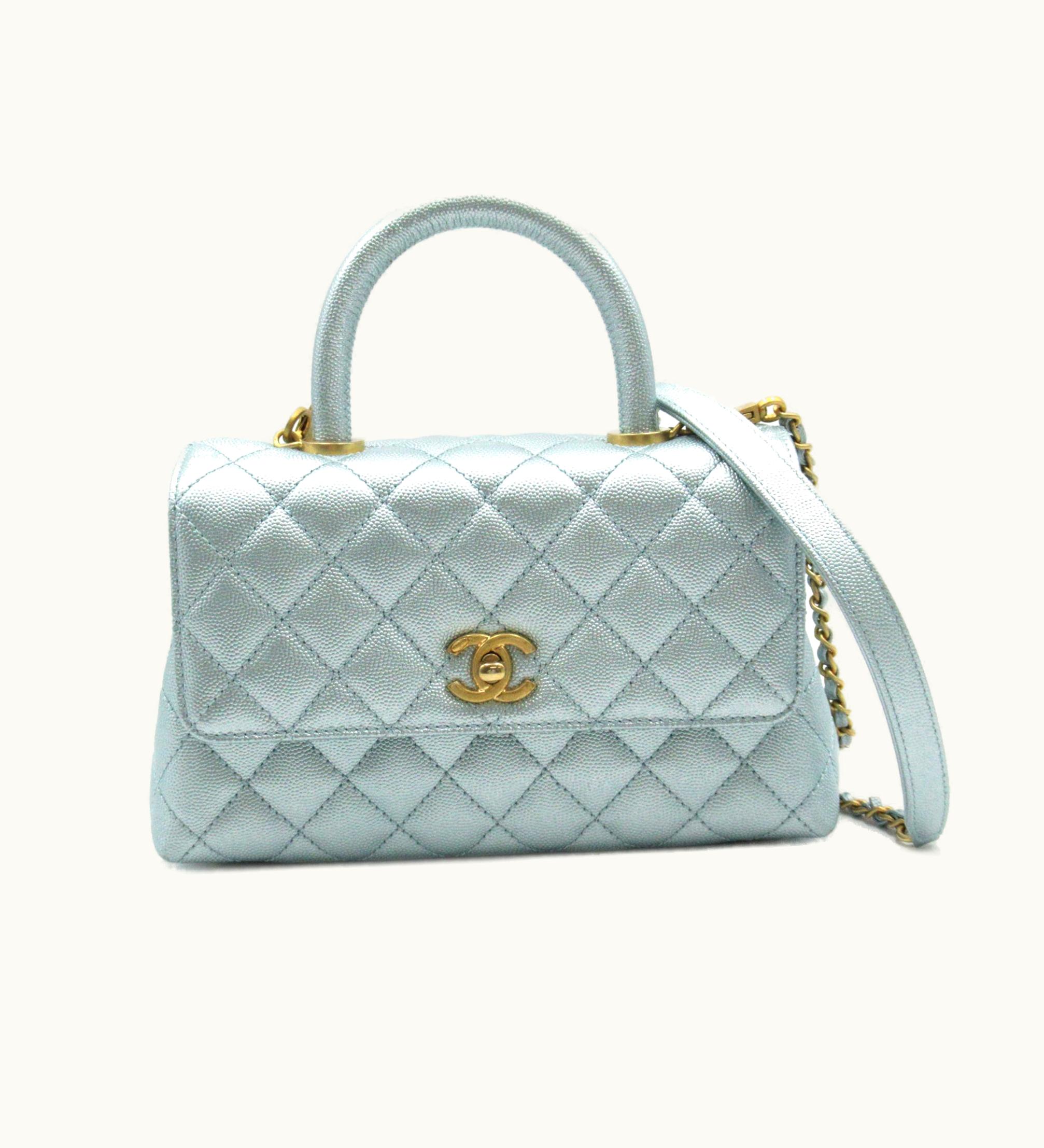 Chanel Chanel Top Handle Matelasse Chainshoulder Blue Metallic Blue Caviar Skin [Grained Calf]