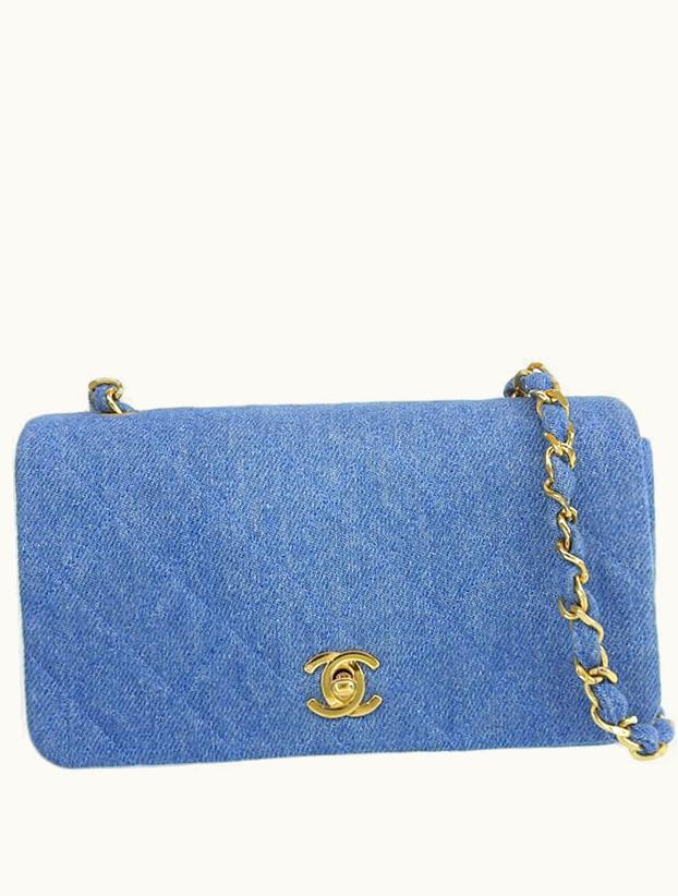 Chanel Chanel Around 1990 Made Denim Full Flap Mini Chain Bag Blue