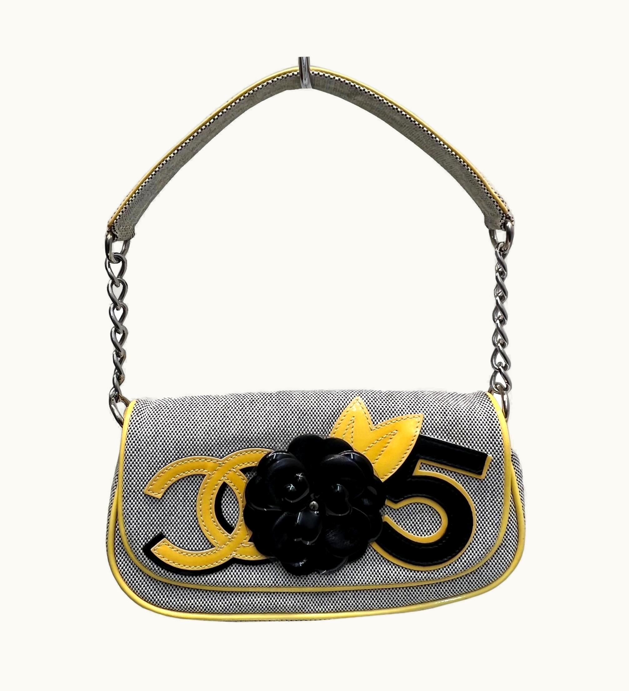 Chanel Chanel One-Shoulder Shoulder Bag Canvas Camellia No.5 Chain Gray Silver Hardware Women's