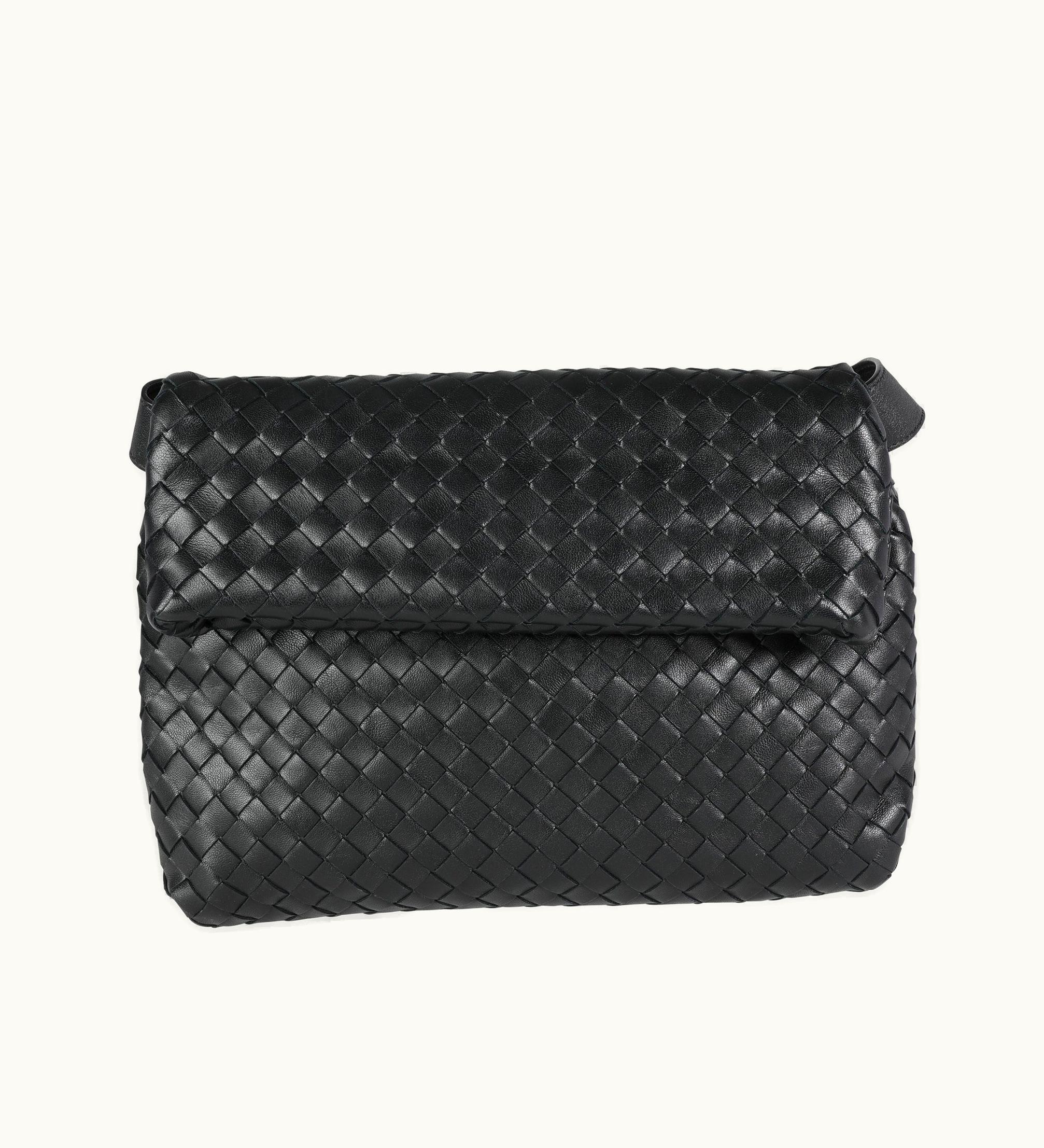 Bottega Veneta Bottega Veneta Black Intrecciato Leather Fold Crossbody Bag