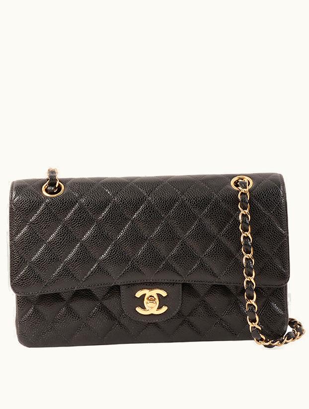 Chanel Chanel Around 2002 Made Caviar Skin Classic Flap Chain Bag 25Cm Black