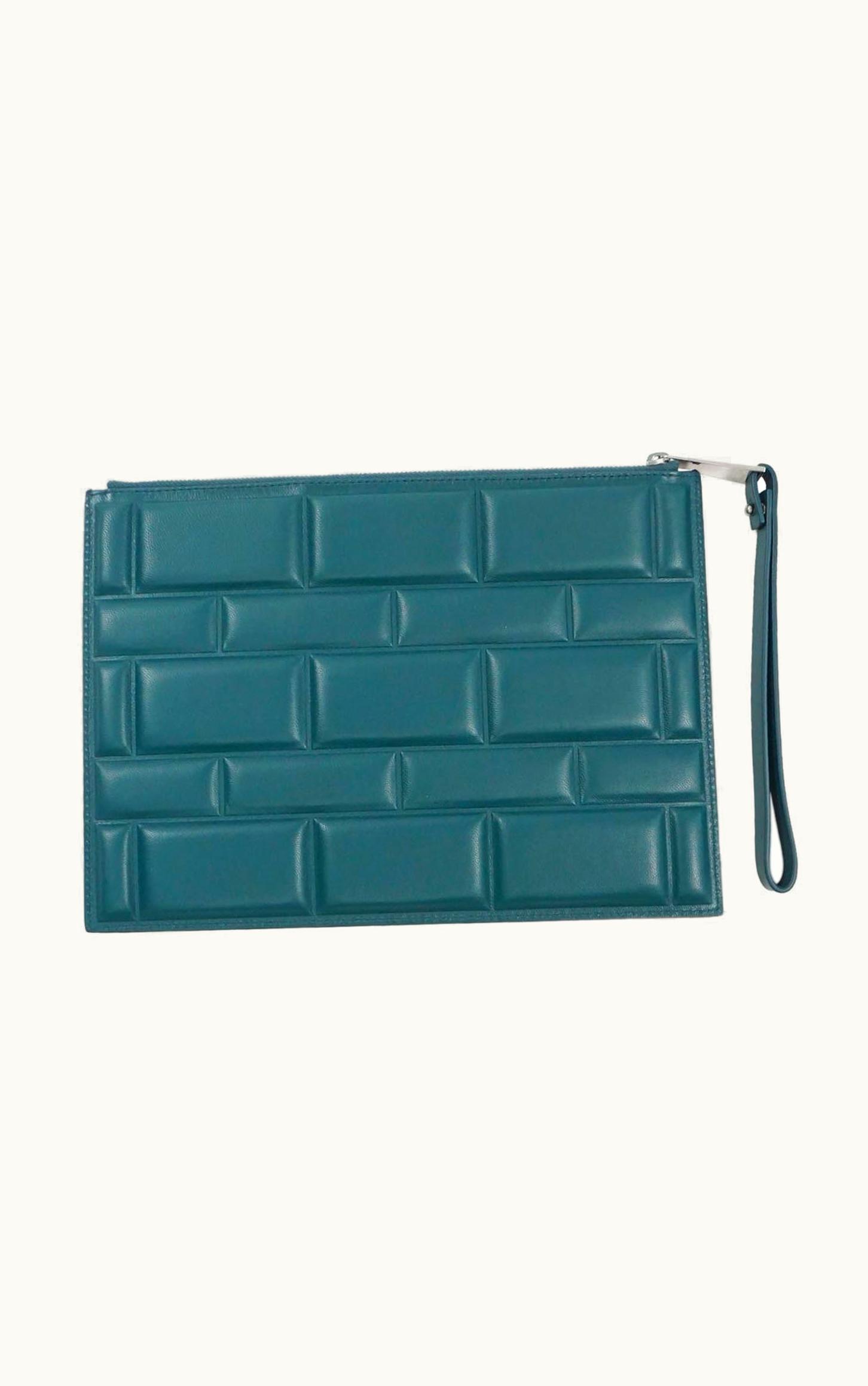 Bottega Veneta Bottega Veneta Dark Green Grid Zipped Clutch Bag