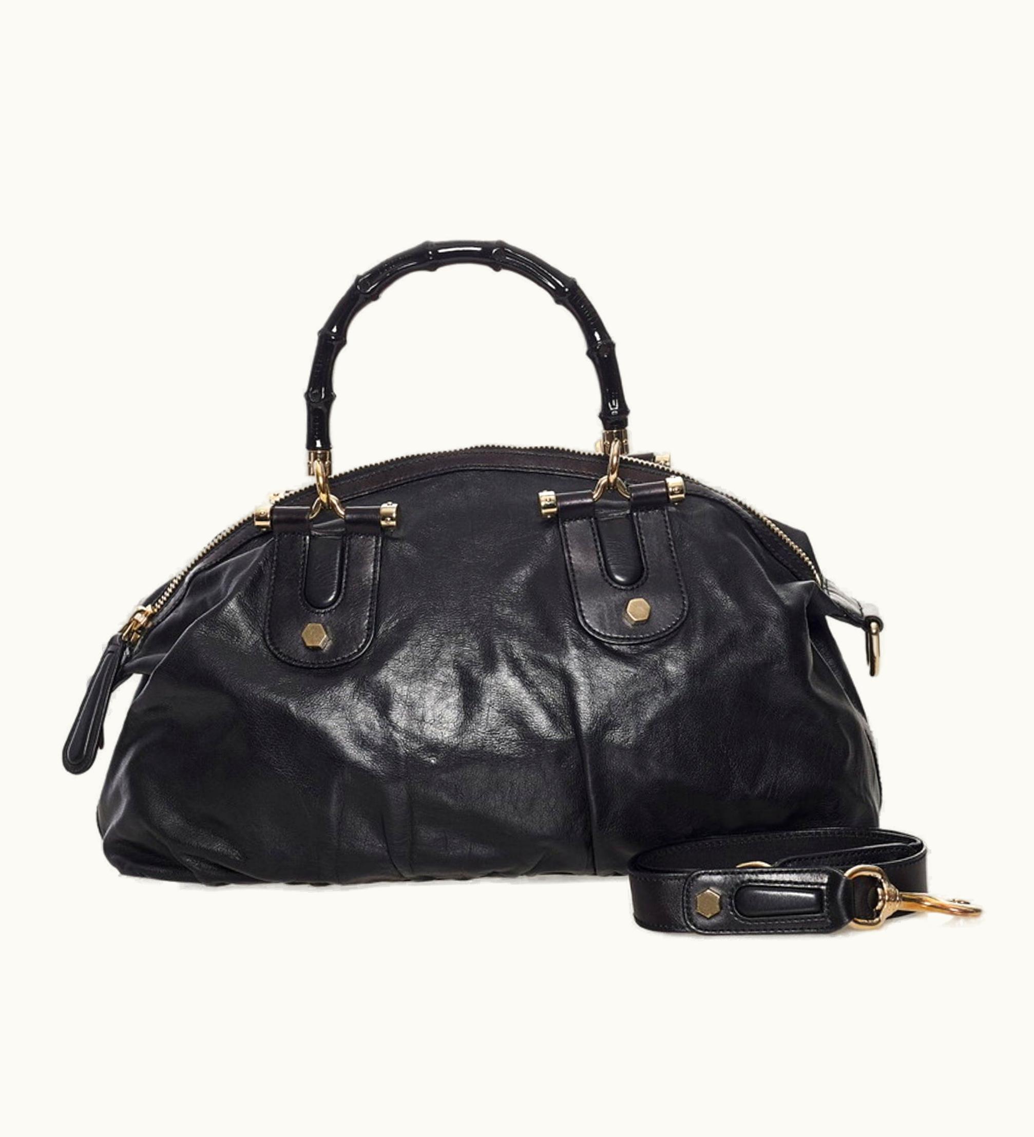 Gucci Gucci Bamboo Handbag Shoulder Bag 2Way 189867 Black Leather Ladies Gucci