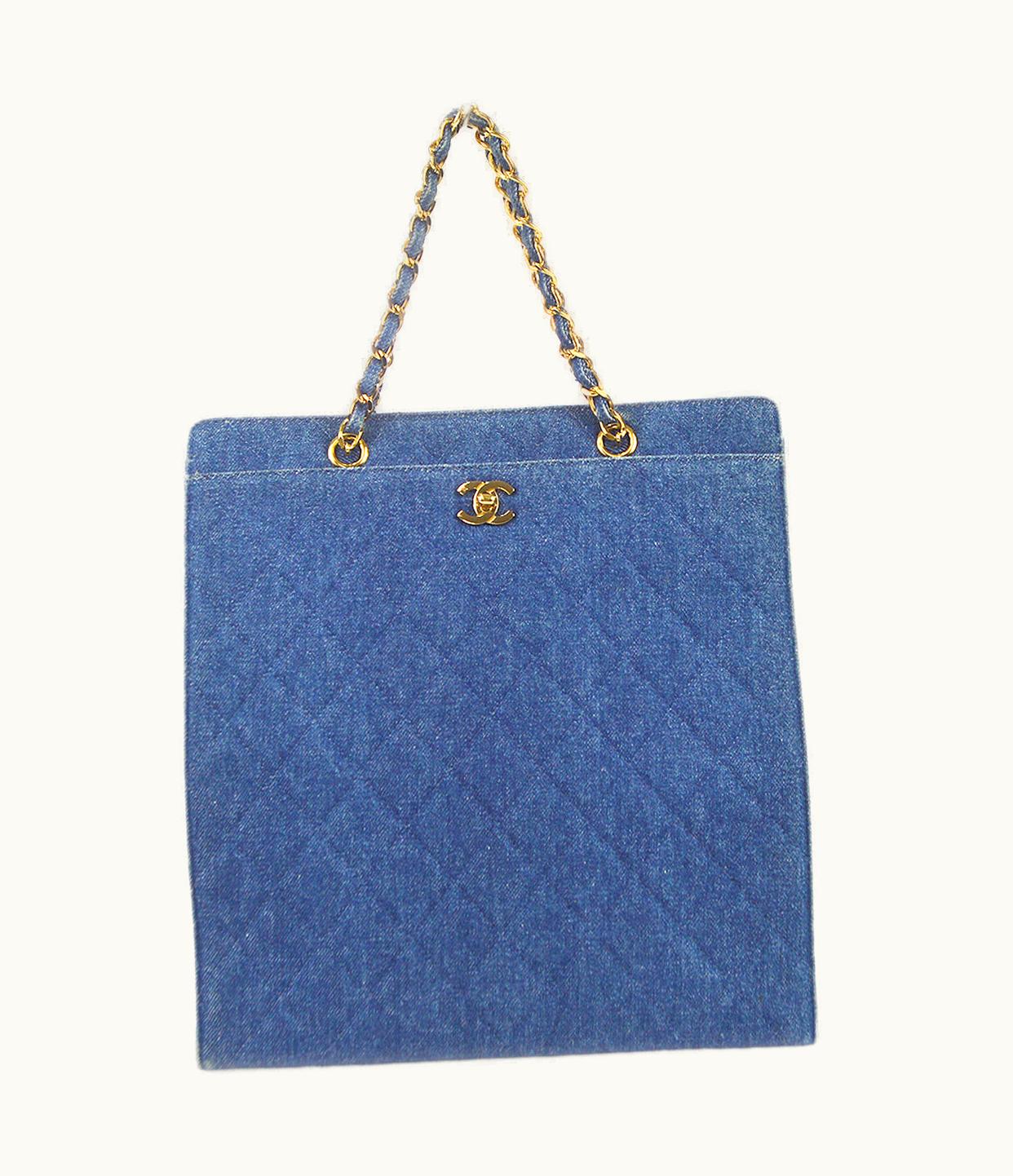 Chanel Chanel Chain Tote Handbag Indigo Denim 68451