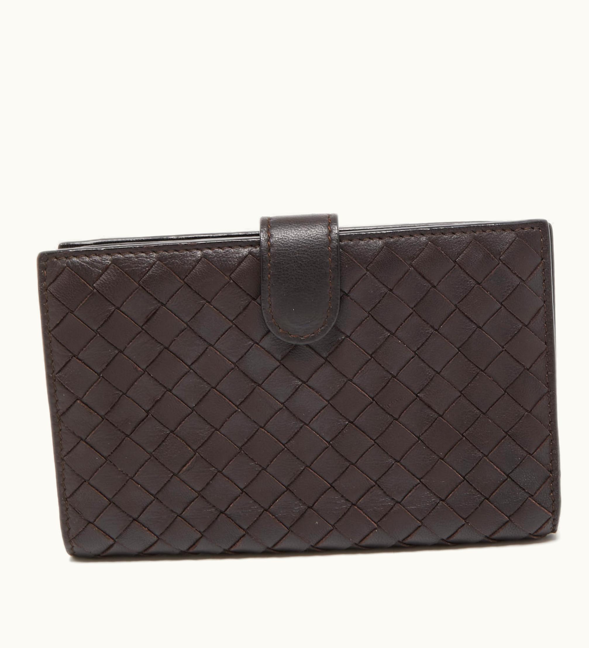 Bottega Veneta Bottega Veneta Dark Brown Intrecciato Leather French Wallet