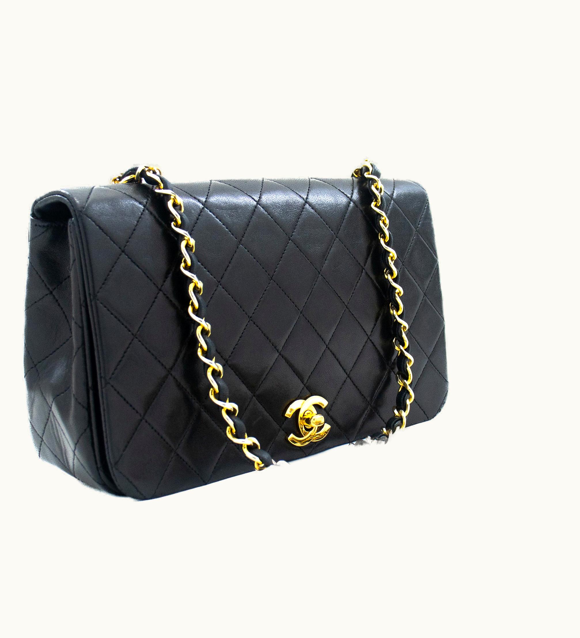 Chanel Chanel Full Flap Chain Shoulder Bag Black Quilted Lambskin Purse