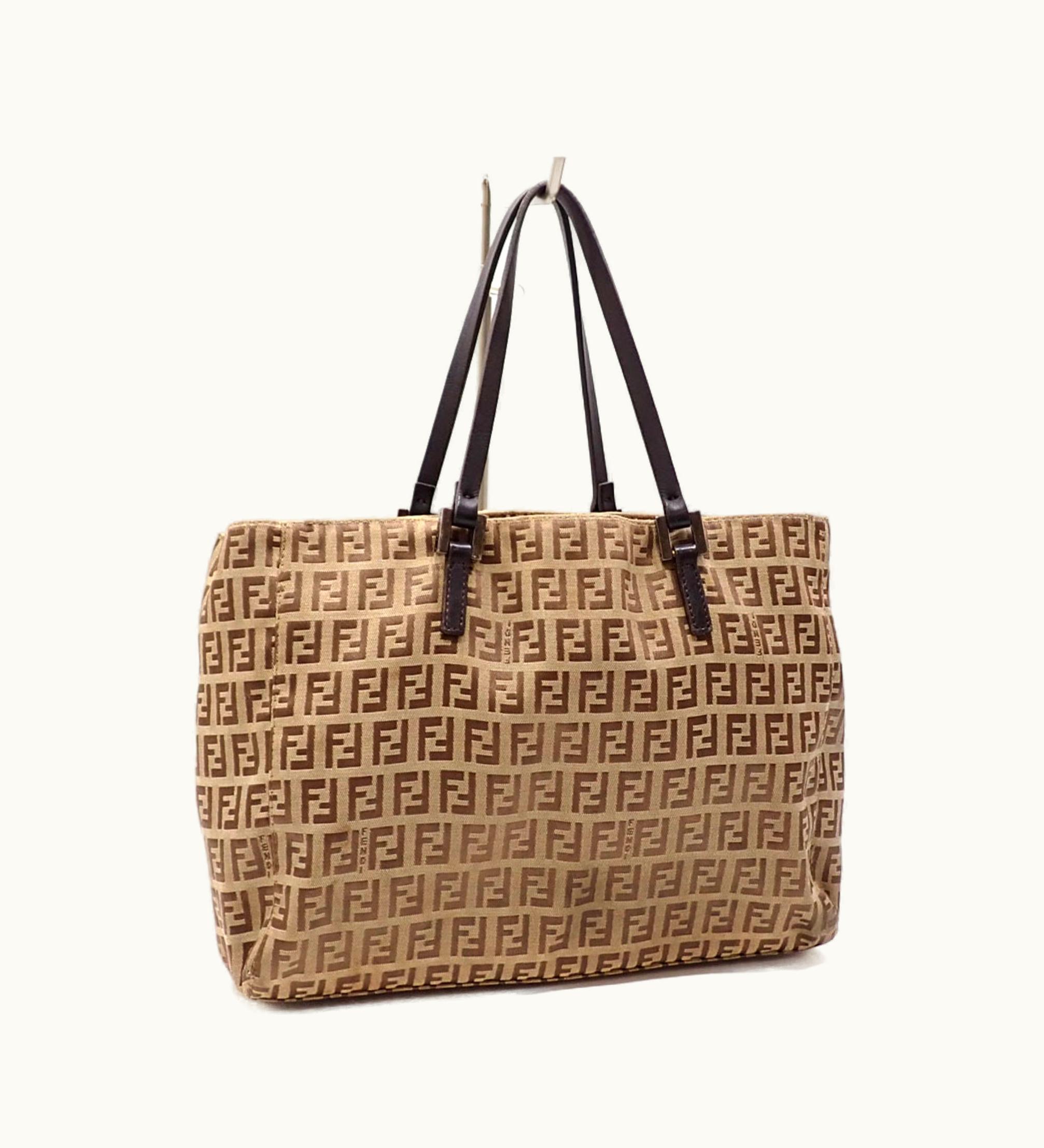 Fendi Fendi Handbag Zucchino Women's Brown Canvas Leather 8Bh018