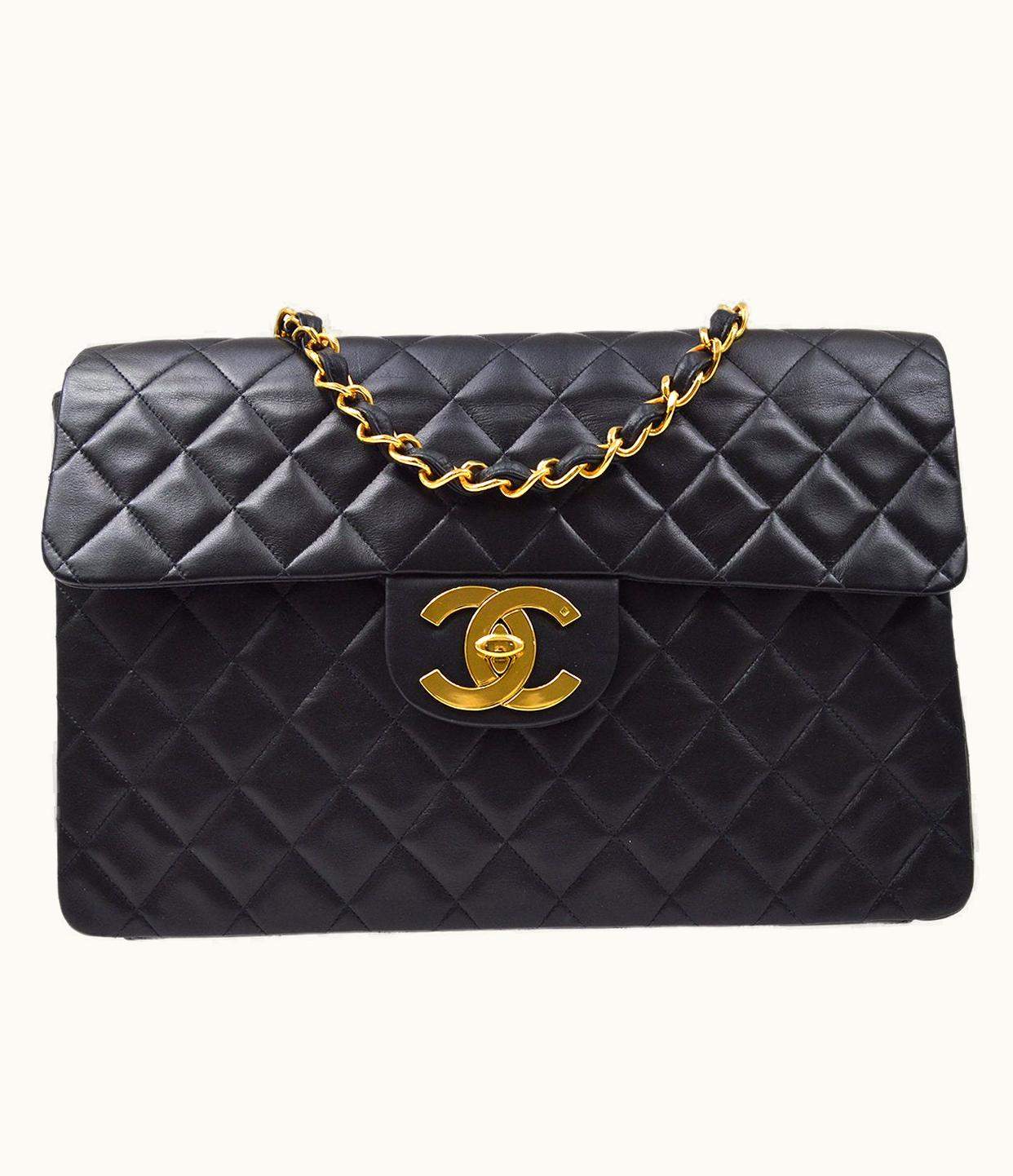 Chanel Chanel 1991-1994 Black Lambskin Classic Flap Maxi 90649