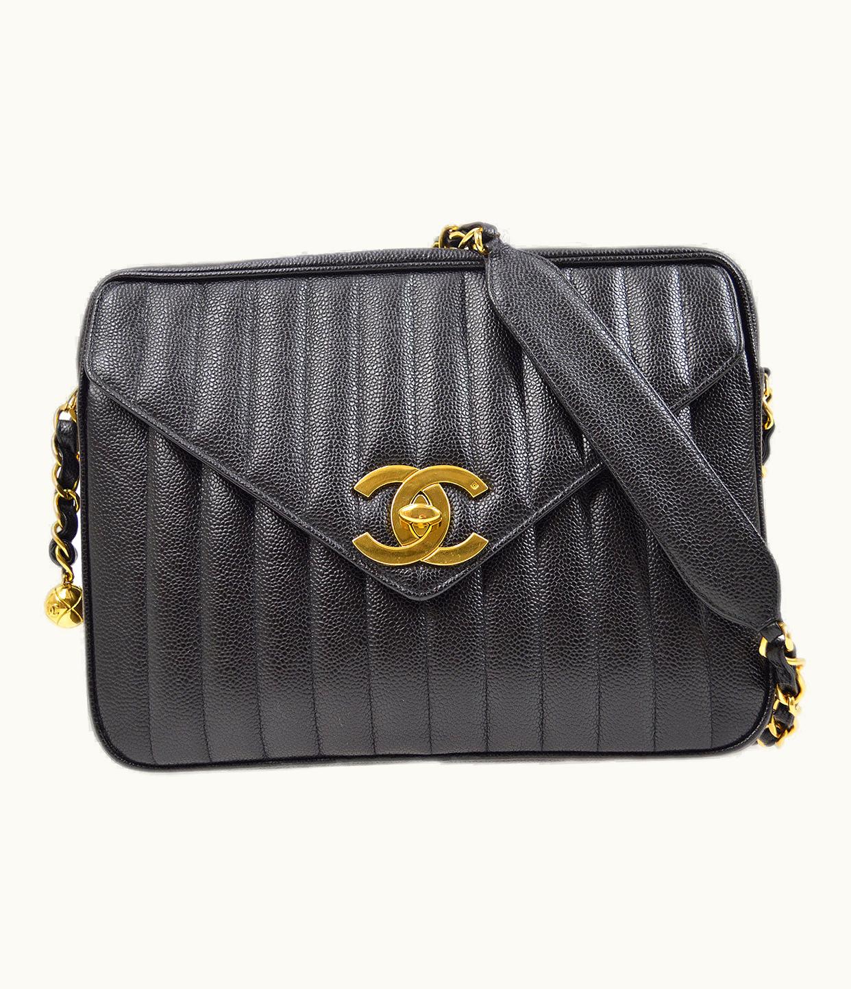 Chanel Chanel 1994-1996 Black Caviar Vertical Pocket Camera Bag Jumbo 43917