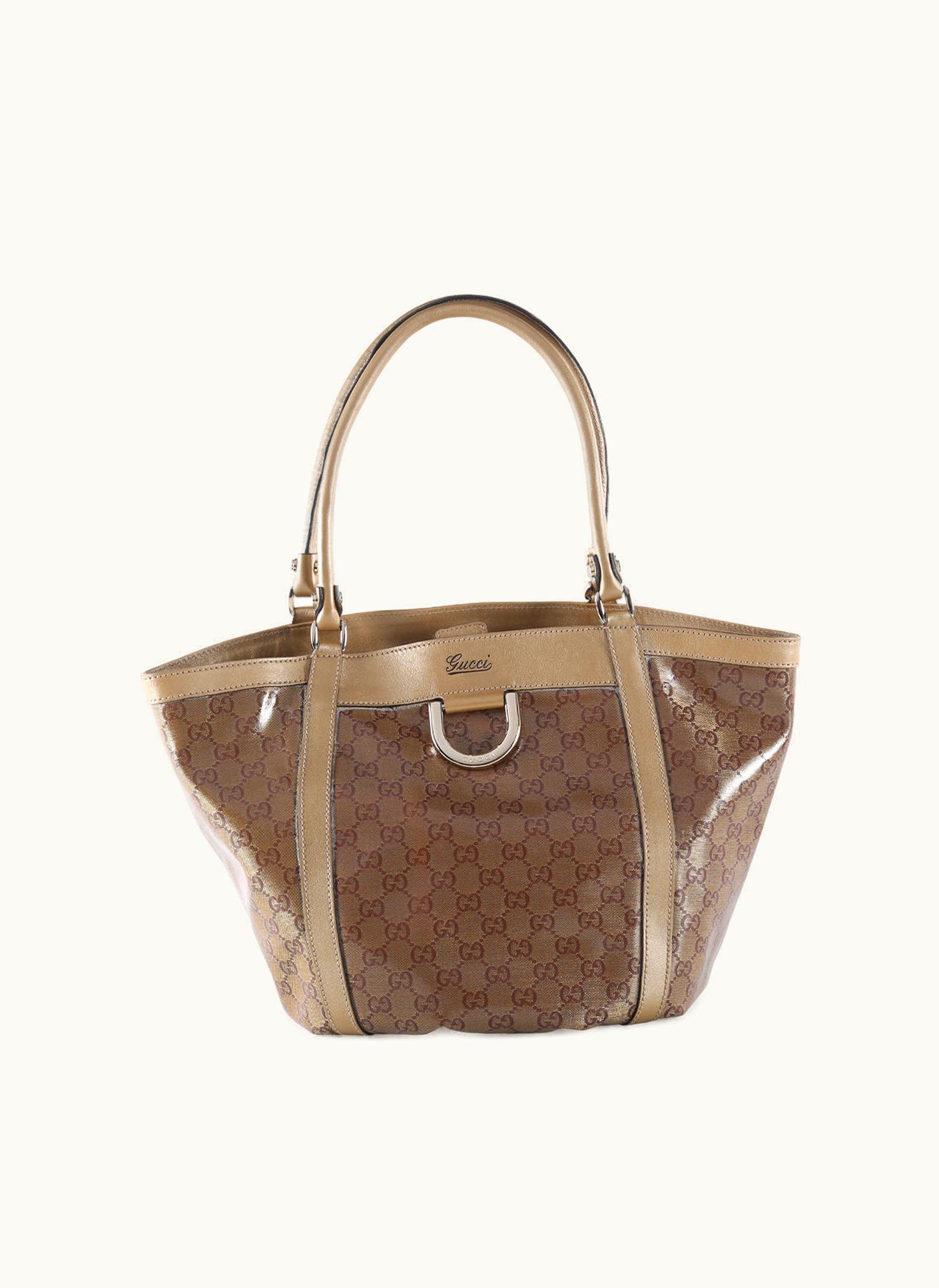 Gucci Gucci Gold Coated Canvas GG & Leather Trims Abbey Tote Bag