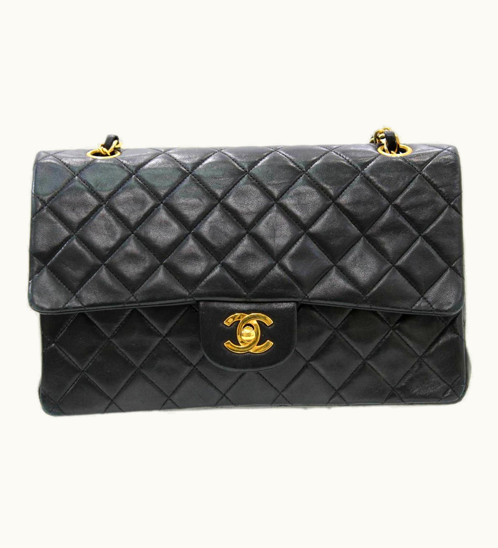 Chanel Chanel Matelasse Double Chain Shoulder Bag Calfskin Black