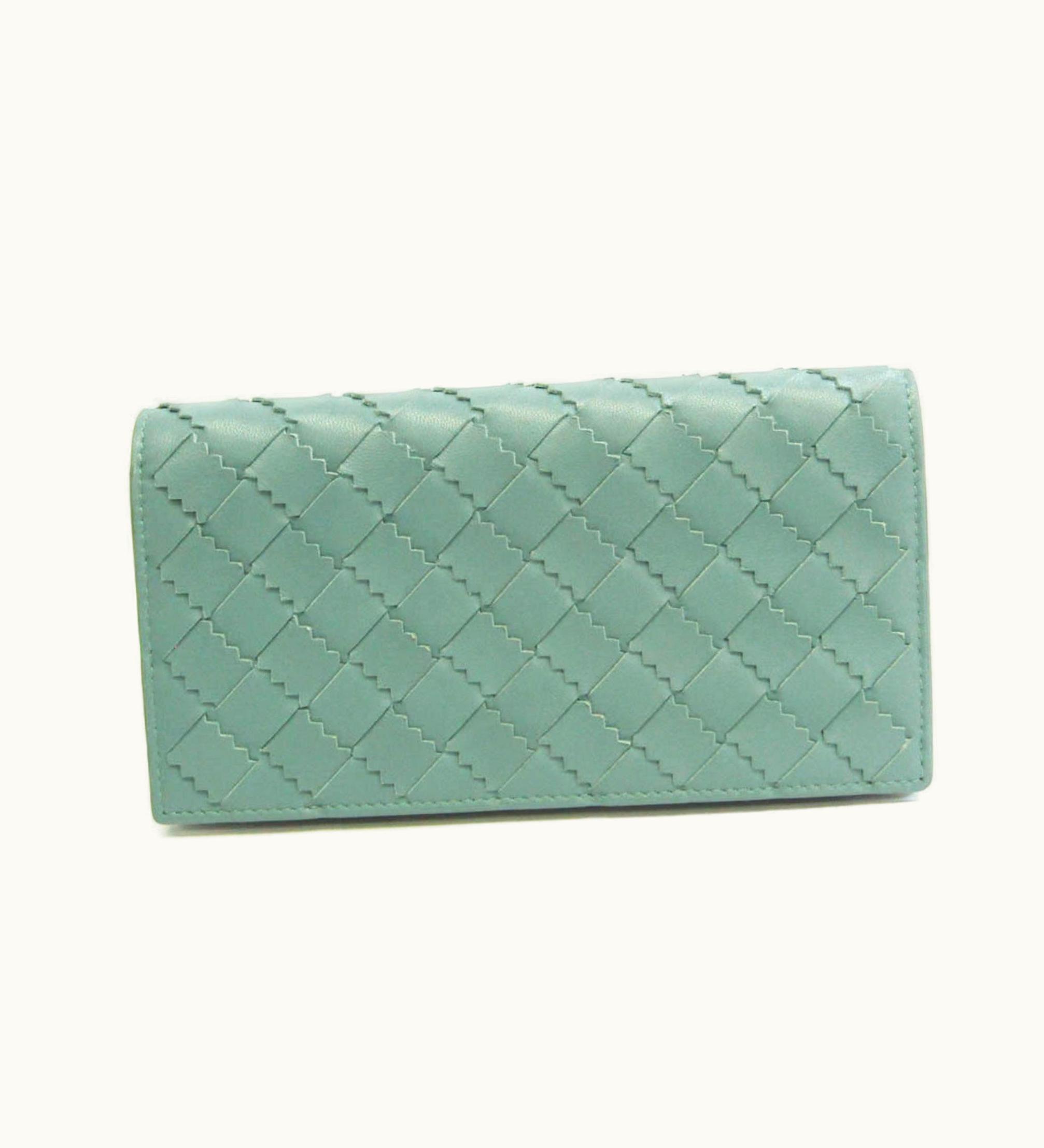 Bottega Veneta Bottega Veneta Intrecciato 600873 Women, Men Leather Long Wallet (Bi-Fold) Blue Green