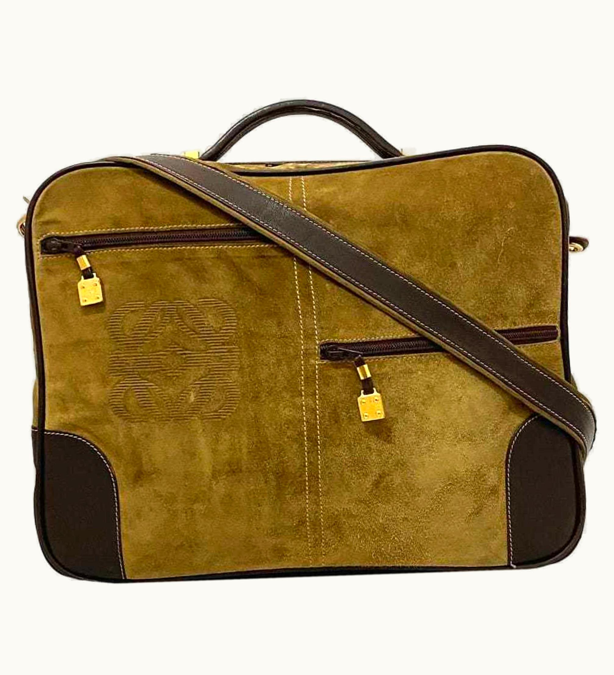 Loewe Loewe 2Way Boston Bag Beige Brown Anagram Suede Leather