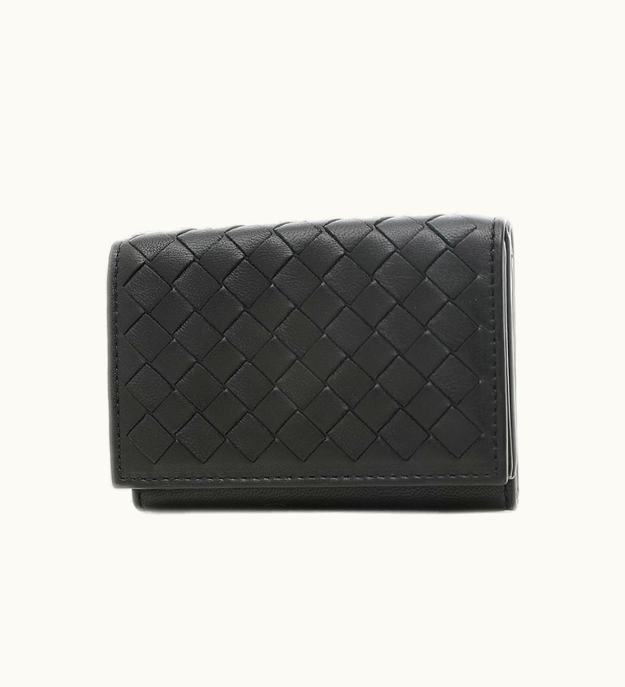 Bottega Veneta Bottega Veneta Intrecciato Trifold Wallet Compact Lambskin Black 515385