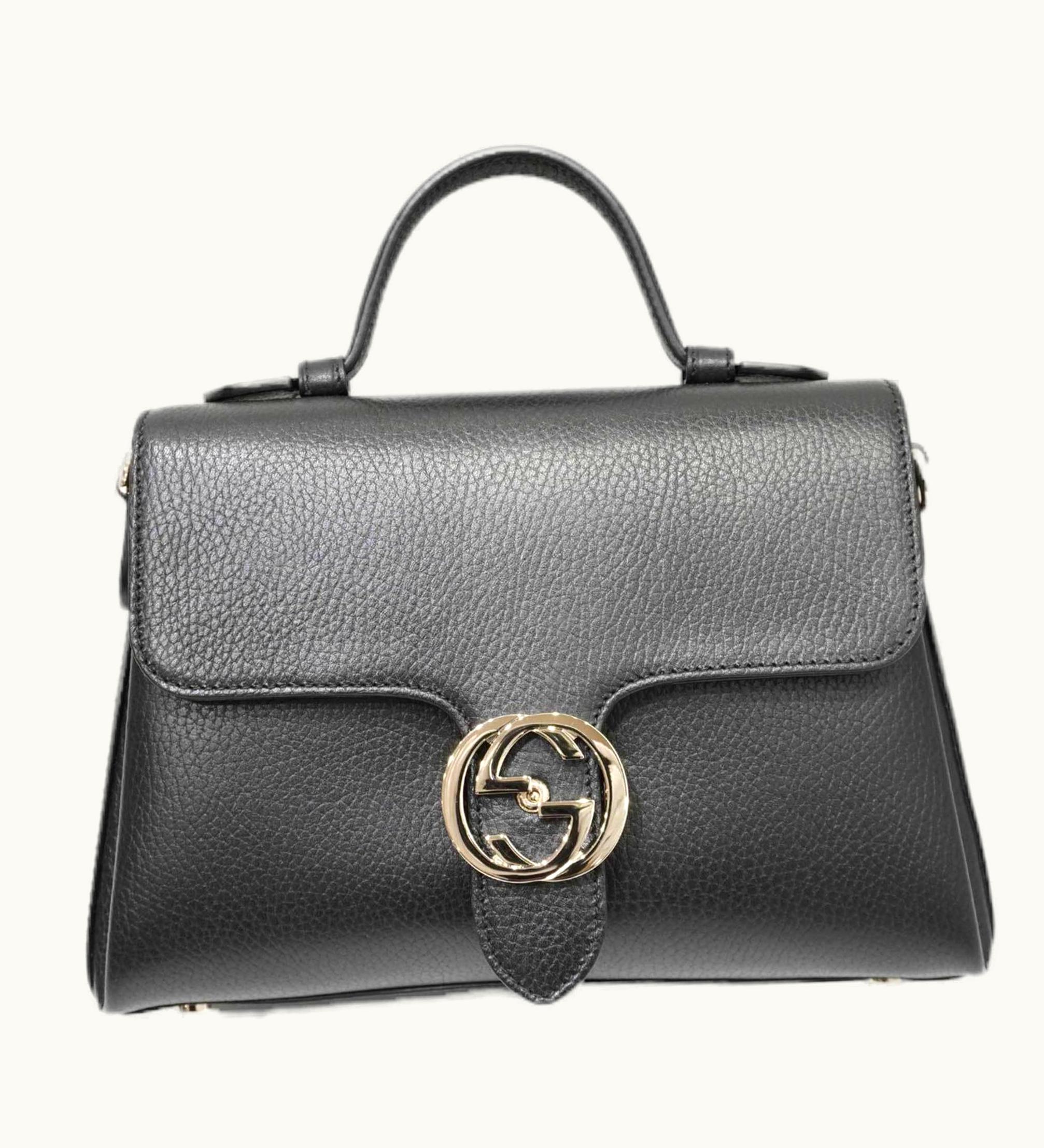Gucci Gucci Interlocking G Bag 510302 Handbag Shoulder Black Leather Women's Men's