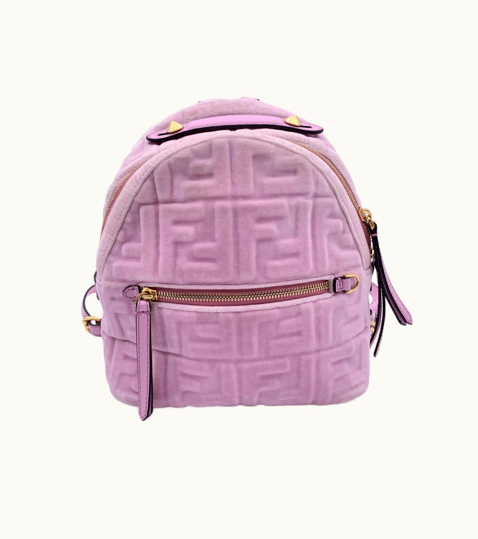 Fendi Fendi Baby Pink Velvet Ff Embossed Mini Backpack Shoulder Bag