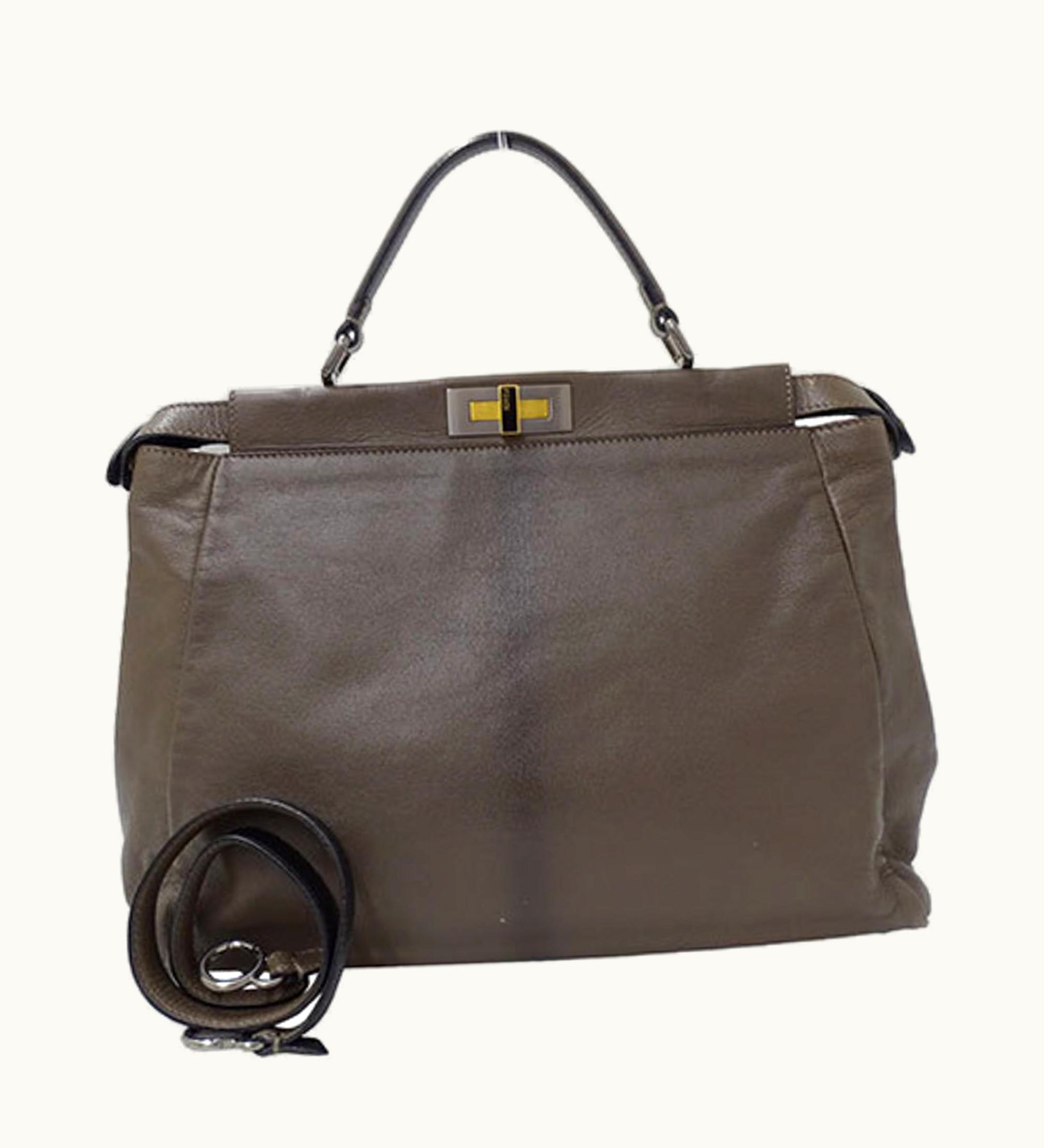 Fendi Fendi Bag Women's Handbag Shoulder 2Way Leather Peekaboo Large Charcoal Brown 8Bn210 Cool