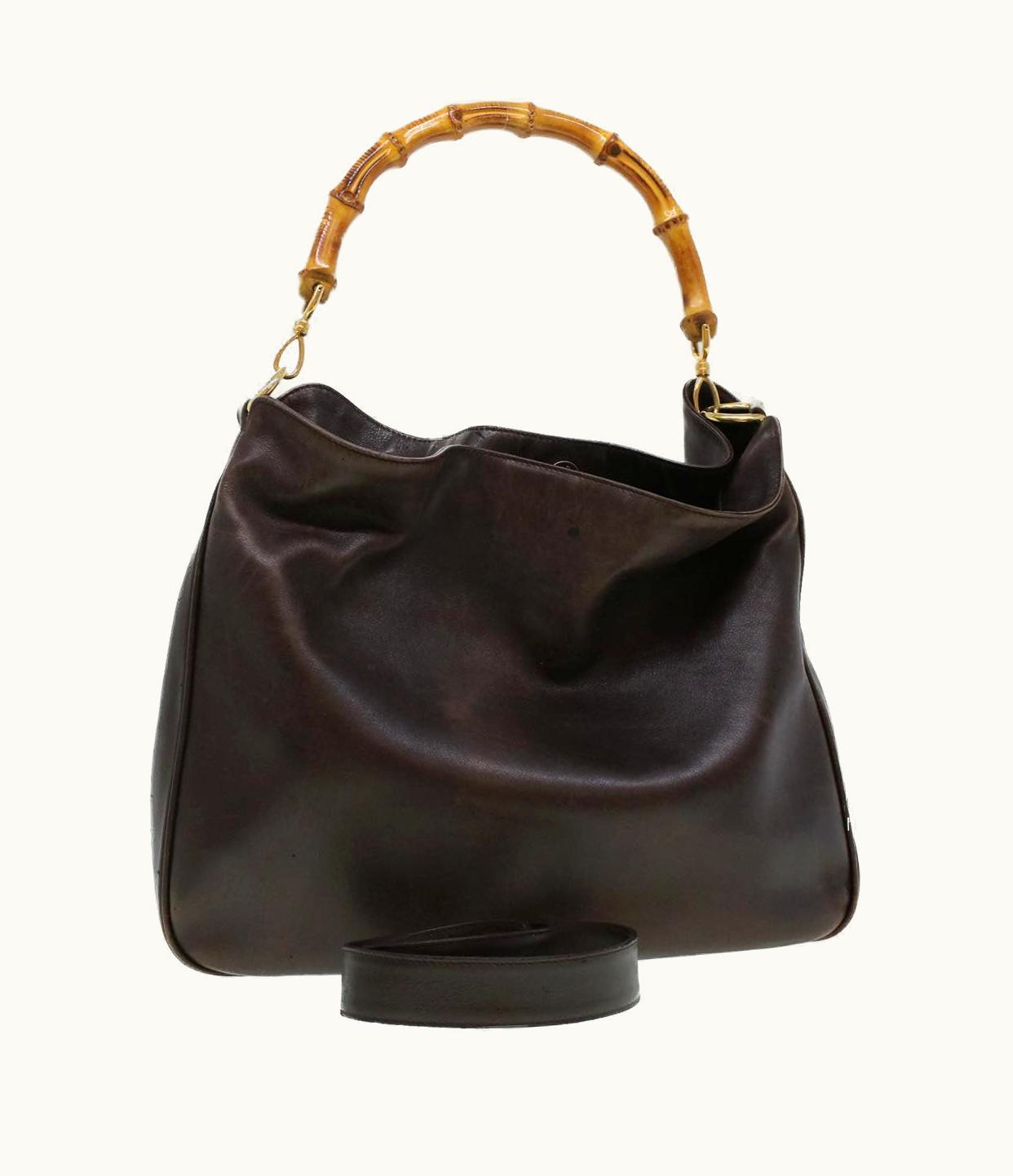 Gucci Gucci Bamboo Hand Bag Leather 2Way Brown 0011577