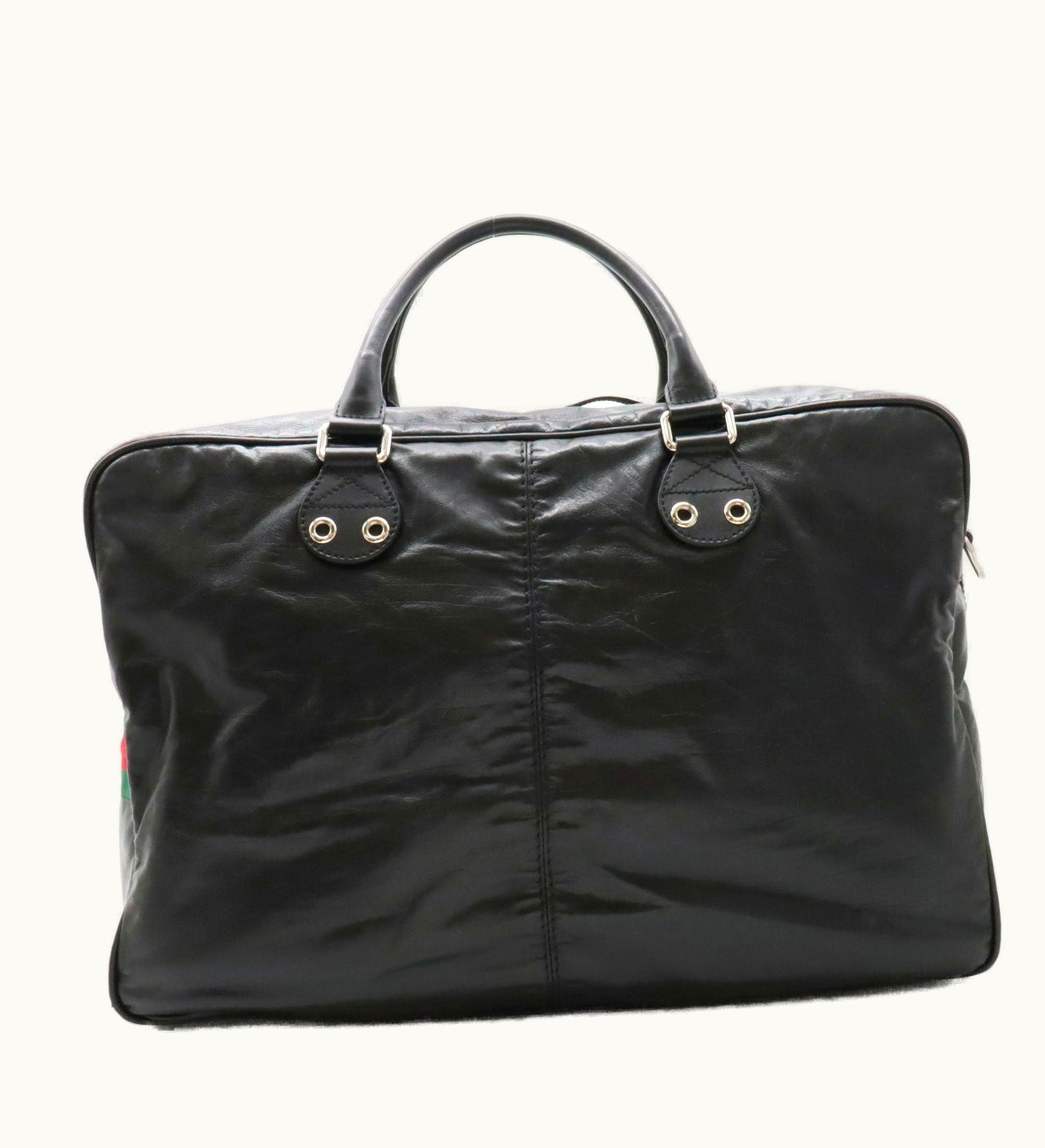 Gucci Gucci Sherry Line Boston Bag Tote Large Leather Black Green Red 194460