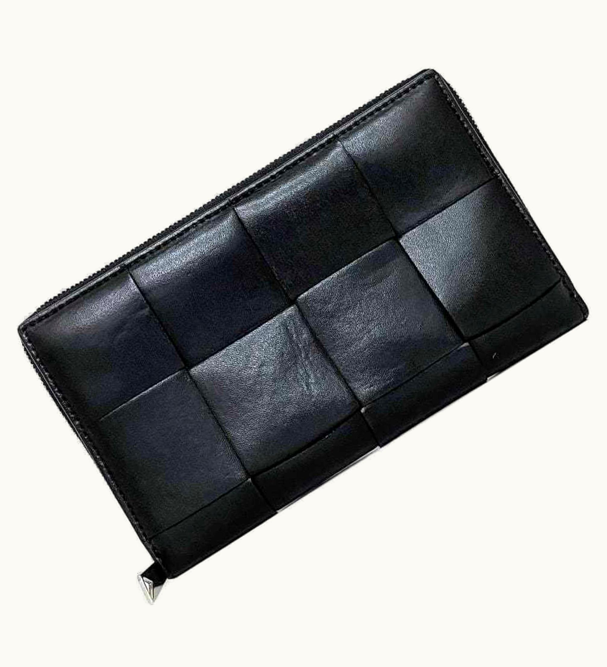 Bottega Veneta Bottega Veneta Round Long Wallet Black Silver Maxi Intre 651368 Leather