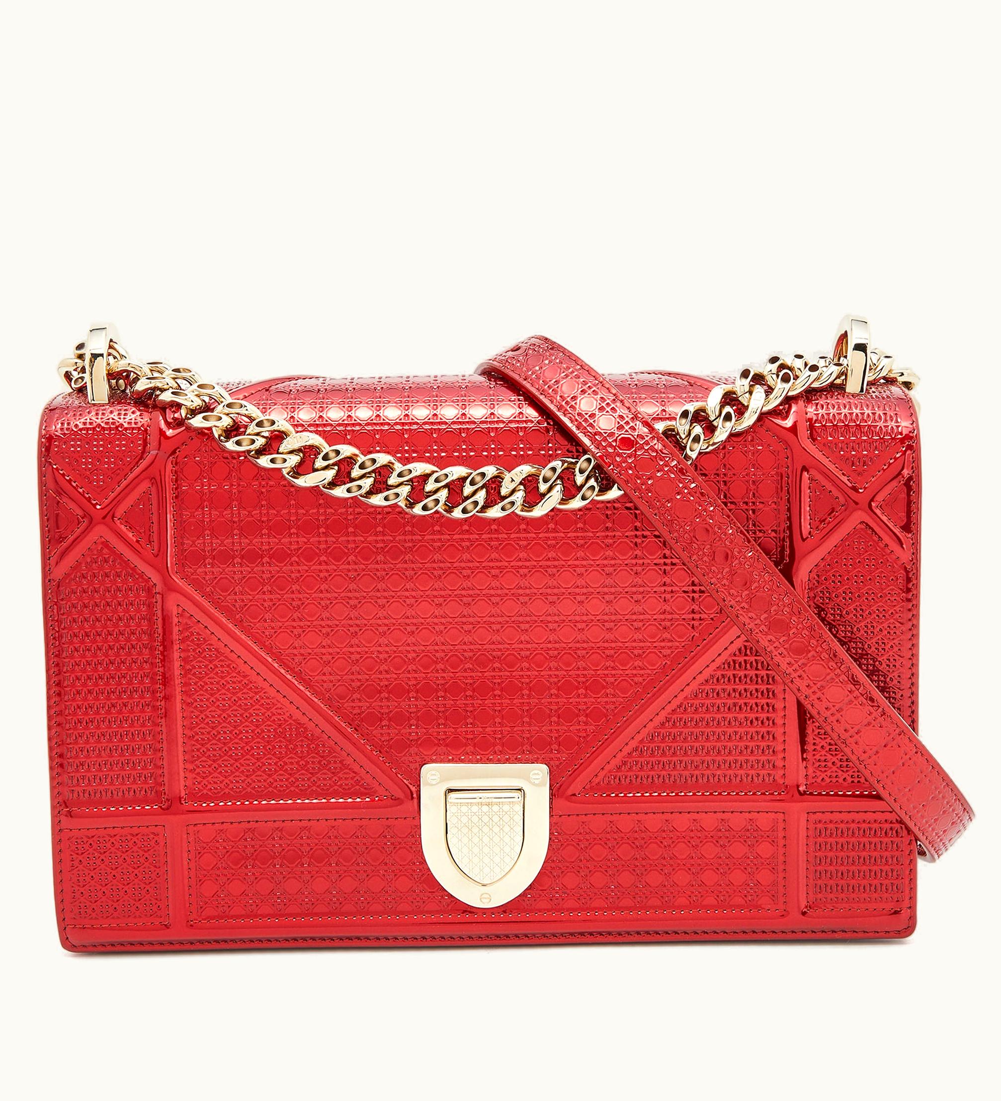 Dior Dior Metallic Red Micro Cannage Patent Leather Medium Ama Shoulder Bag
