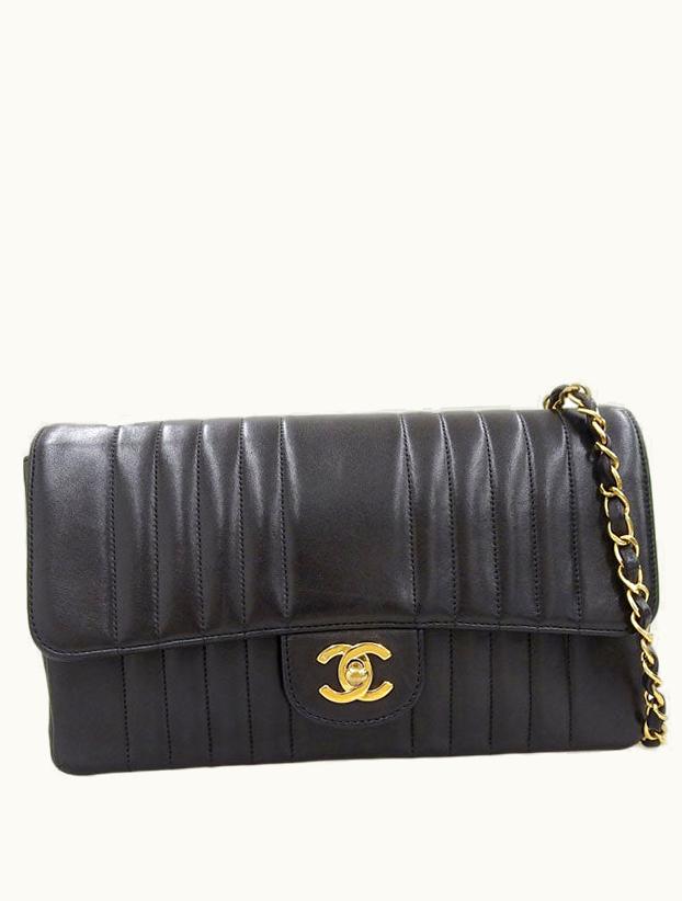 Chanel Chanel Around 1992 Made Mademoiselle Stitch Classic Flap Chain Bag 25Cm Black