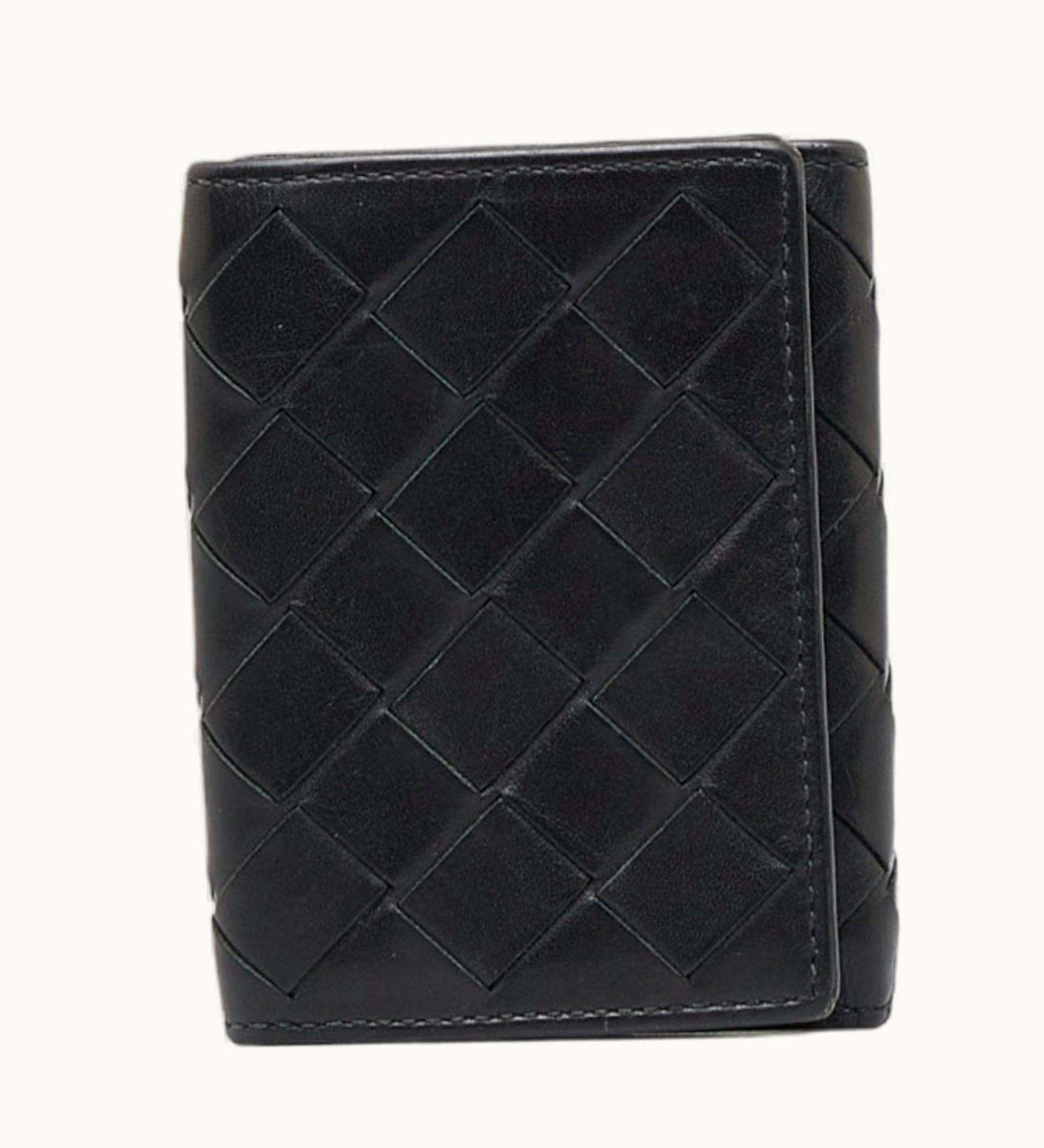 Bottega Veneta Bottega Veneta Intrecciato Trifold Wallet Black Leather Women's Bottegaveneta