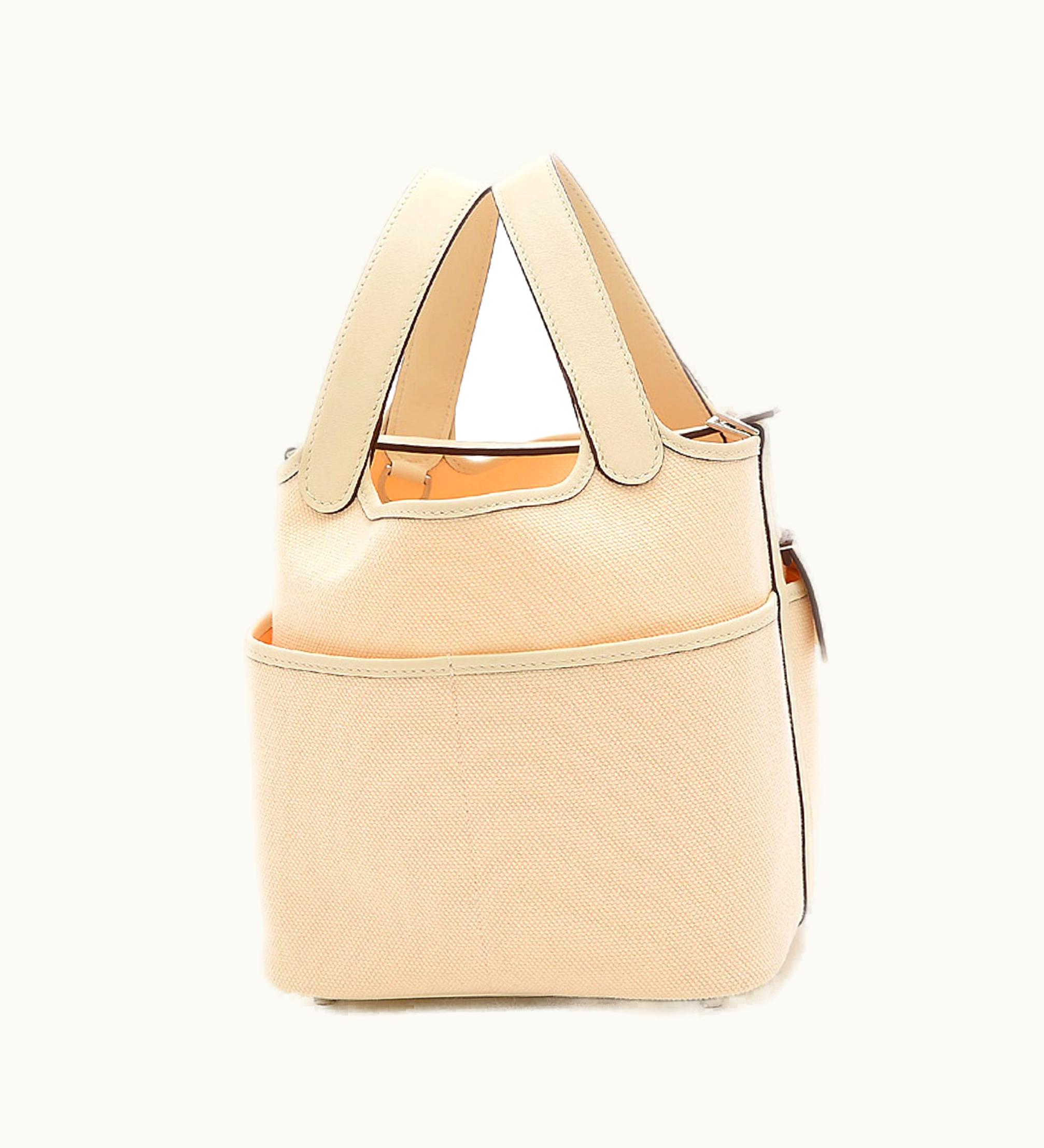 Hermès Hermès Picotin Lock PM 18 Cargo Canvas Swift Nata Z Engraved Handbag - Silver Luxe Edition