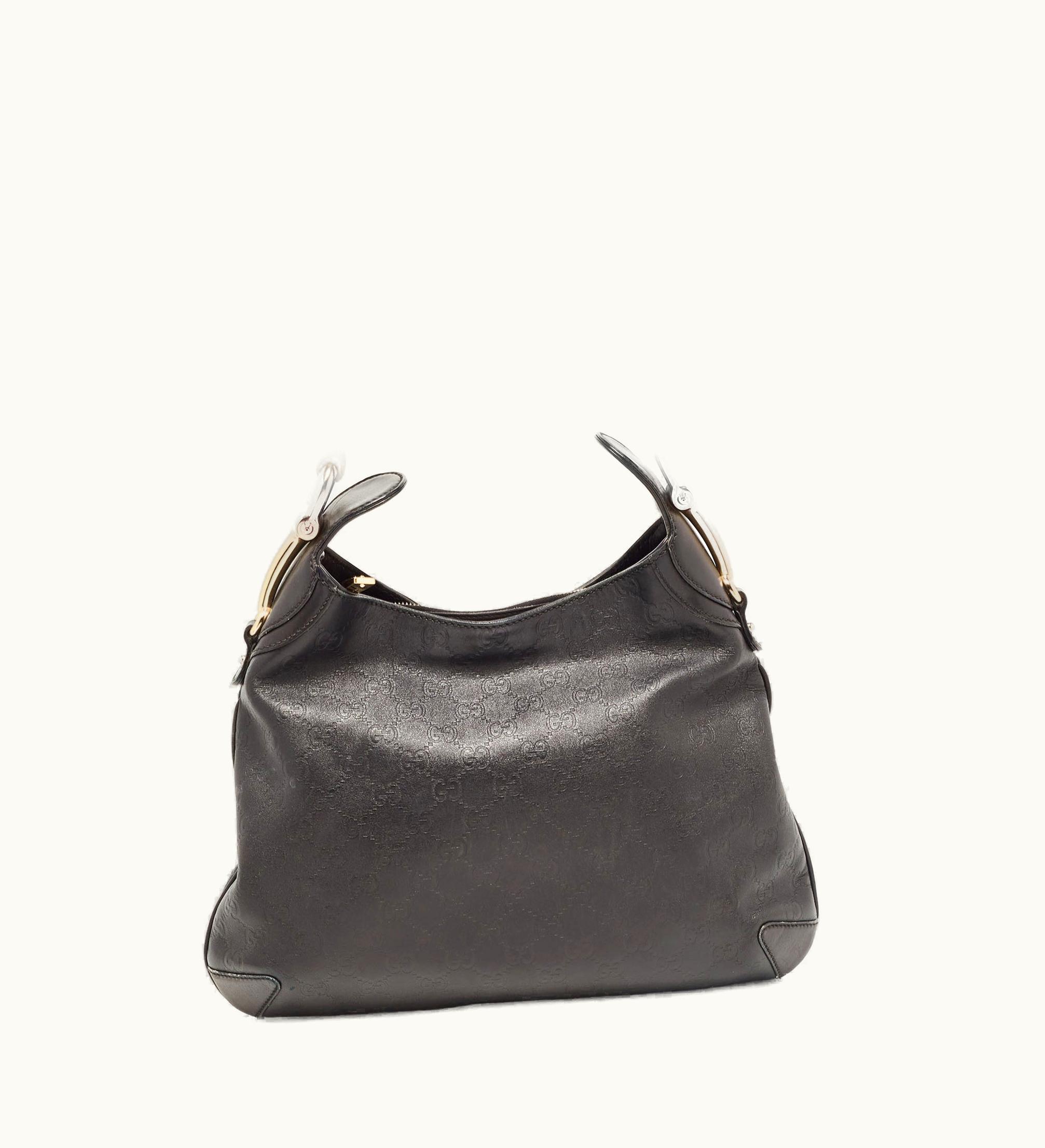 Gucci Gucci Black Ssima Leather Pelham Horsebit Hobo