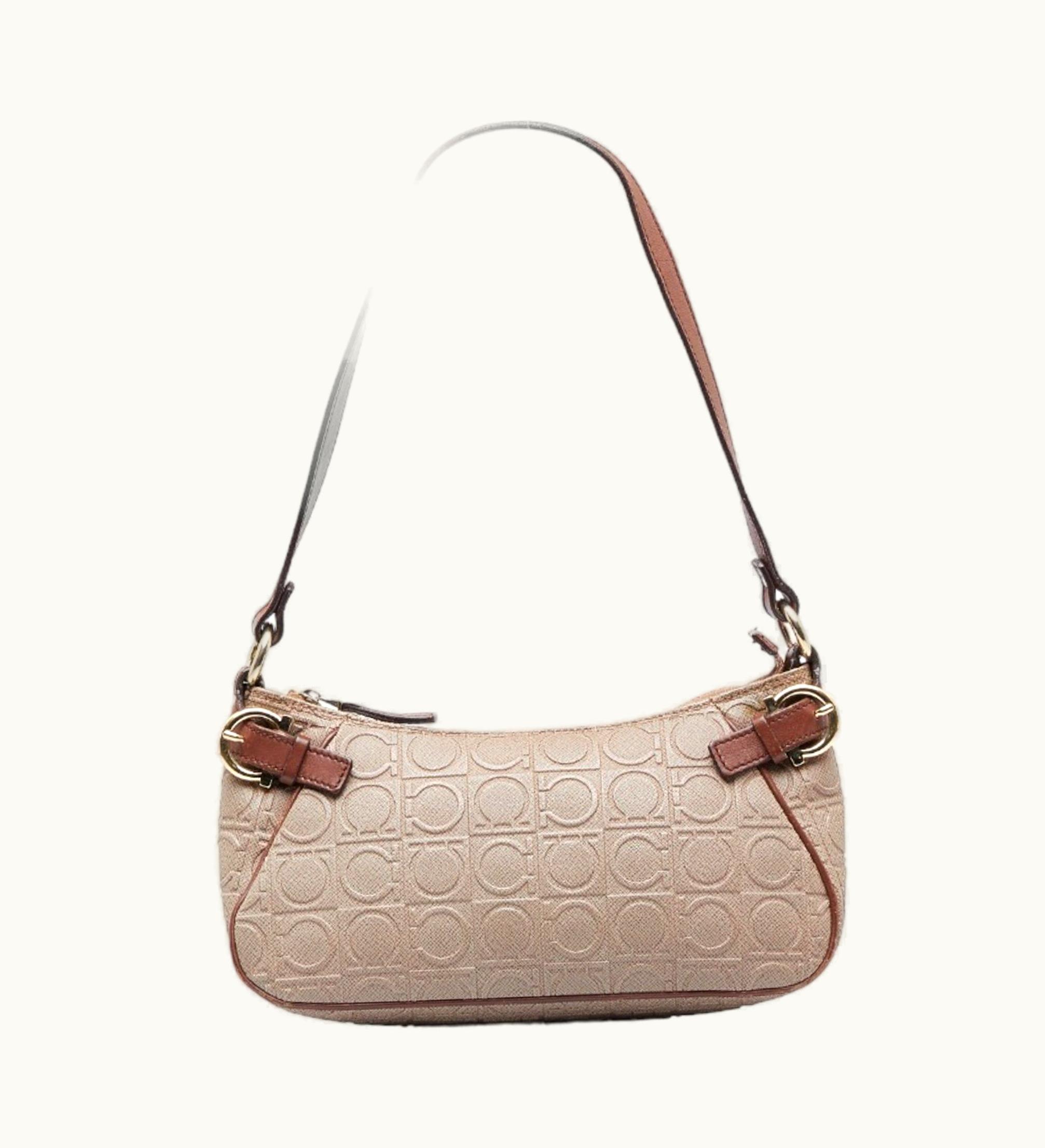 Salvatore Ferragamo Salvatore Ferragamo Gancini Shoulder Bag Au-21 4435 Pink Beige Brown Pvc Leather Ladies