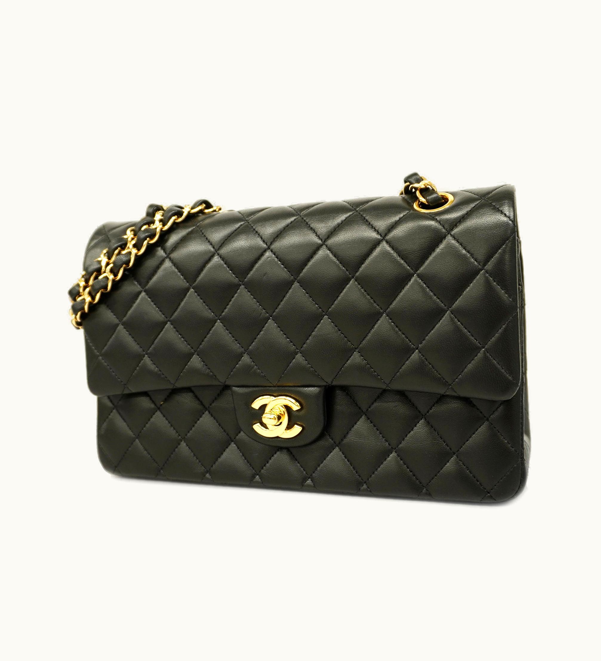 Chanel Chanel Matelasse W Flap W Chain Lambskin Women's Leather Shoulder Bag Black Luxury Gold Hardware