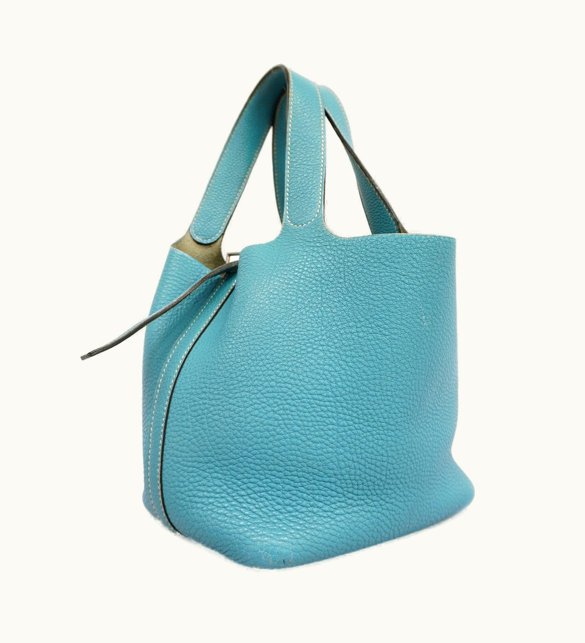 Hermès Hermès   Picotin Picotine Pm F Engraved Togo Leather Handbag Blue Jean