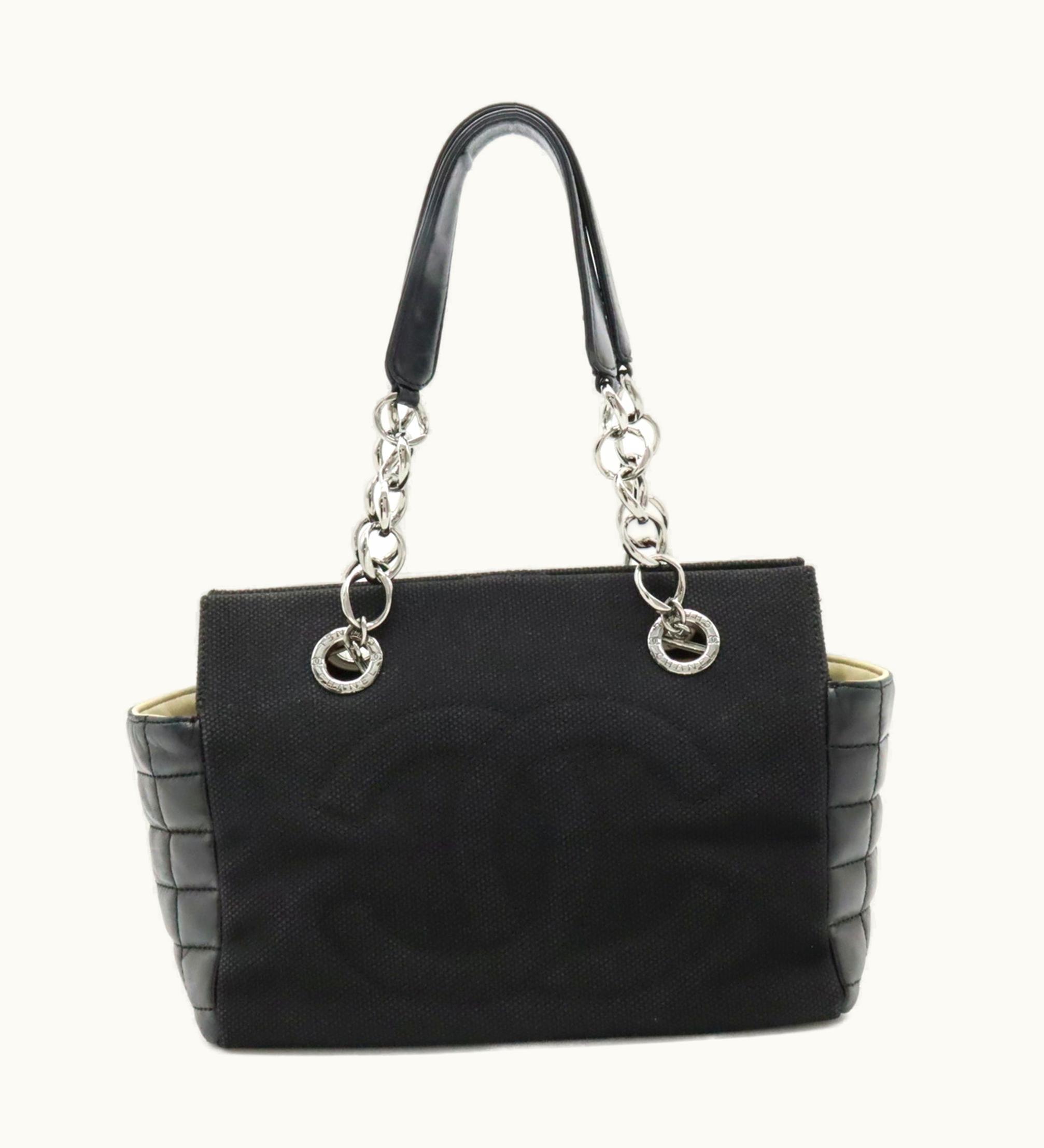 Chanel Chanel Chocolate Bar Coco Mark Chain Shoulder Bag Tote Quilted Net Canvas Leather Black