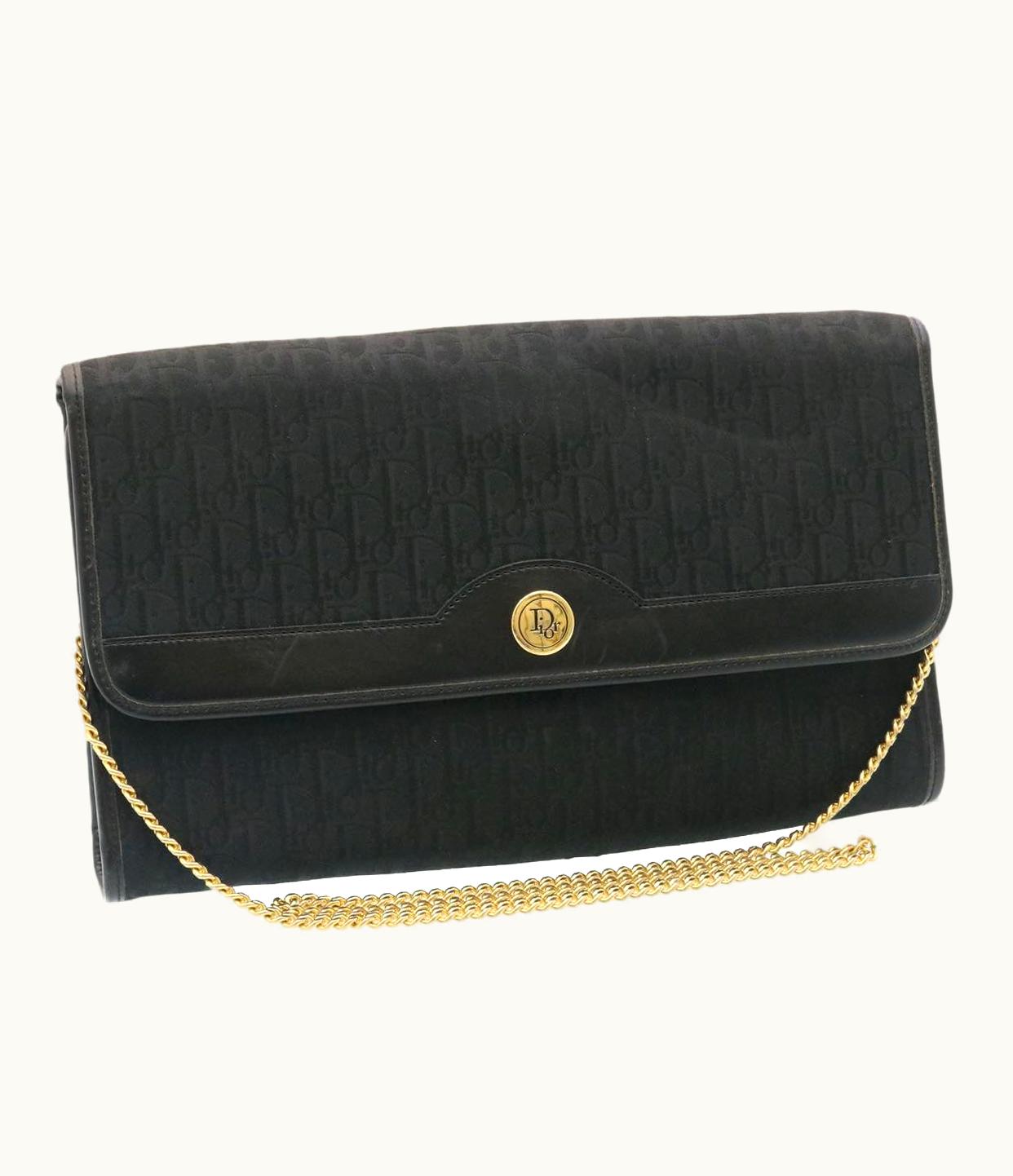 Dior Dior Christian Dior Trotter Canvas Chain Shoulder Bag Black