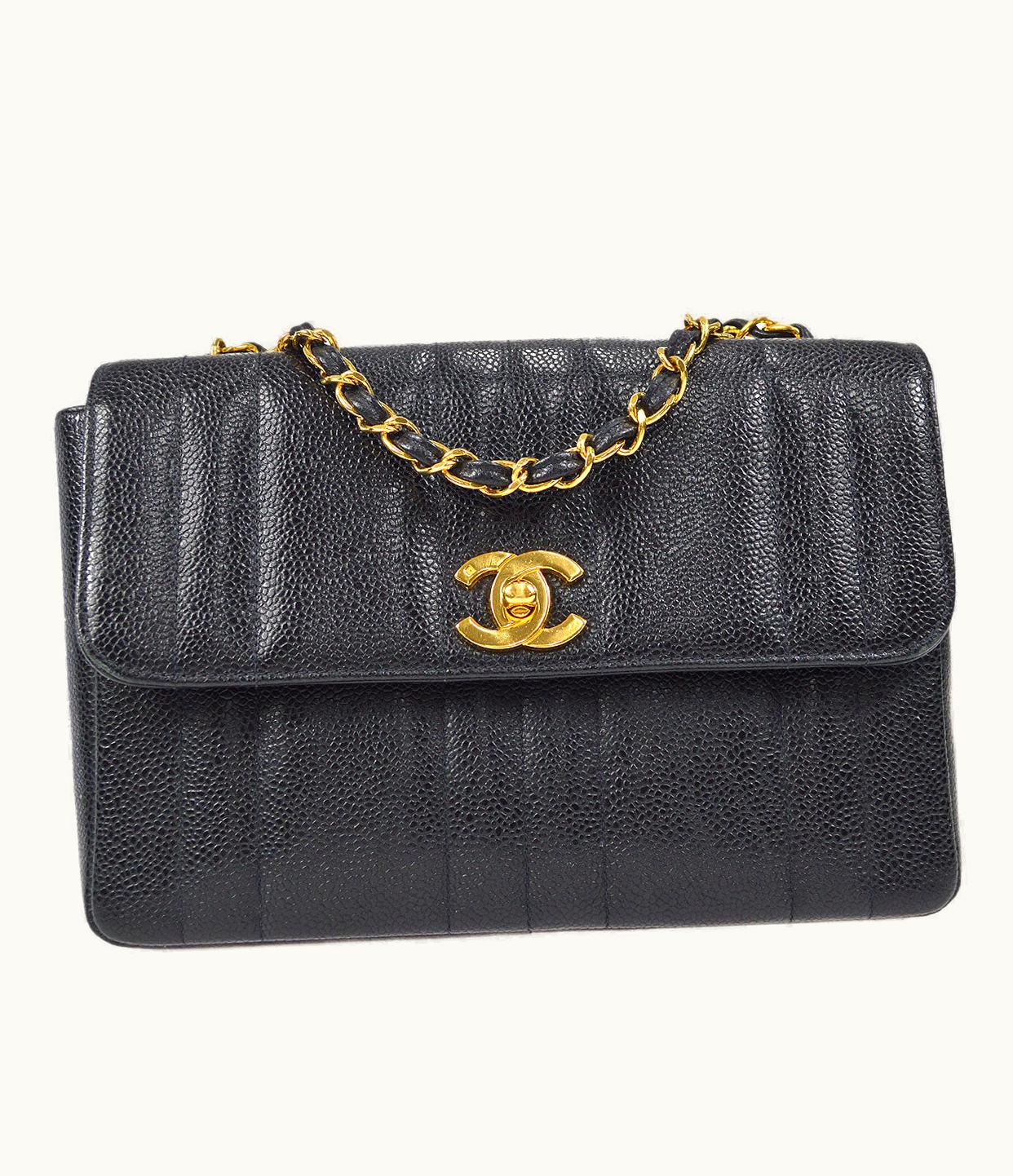 Chanel Chanel Mademoiselle Double Chain Shoulder Bag Black Caviar 58066