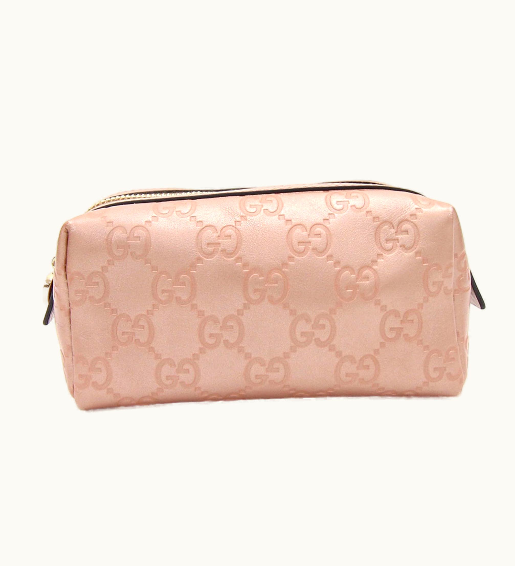 Gucci Gucci Pouch Shima 153228 Pink Leather Multi Makeup Embossed GG Double G Heart Women's
