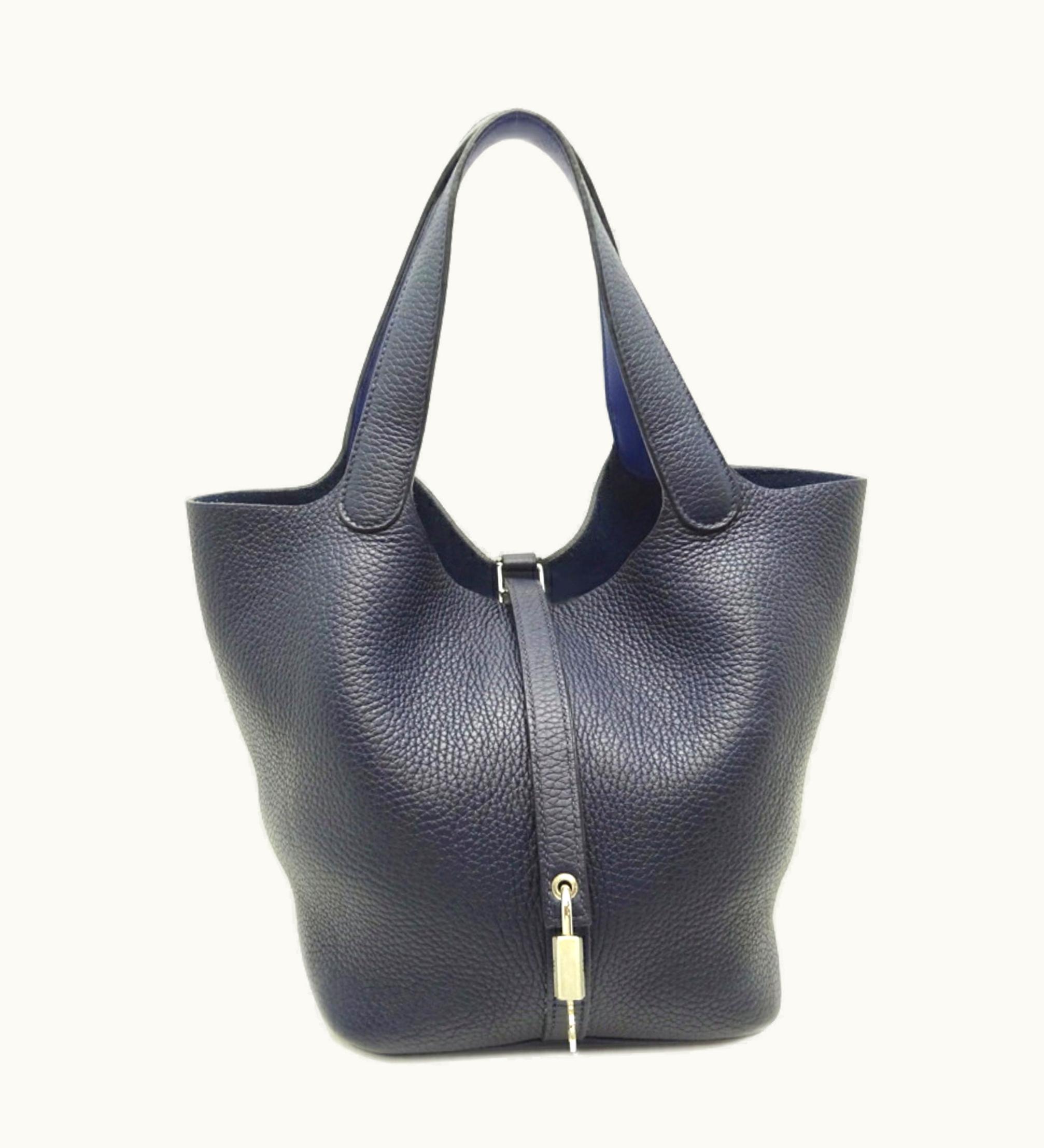 Hermès Hermès Picotin Lock Eclat MM A Engraved 2017 Women's Handbag Taurillon Clemence Bleu Nuit/Blue Electric