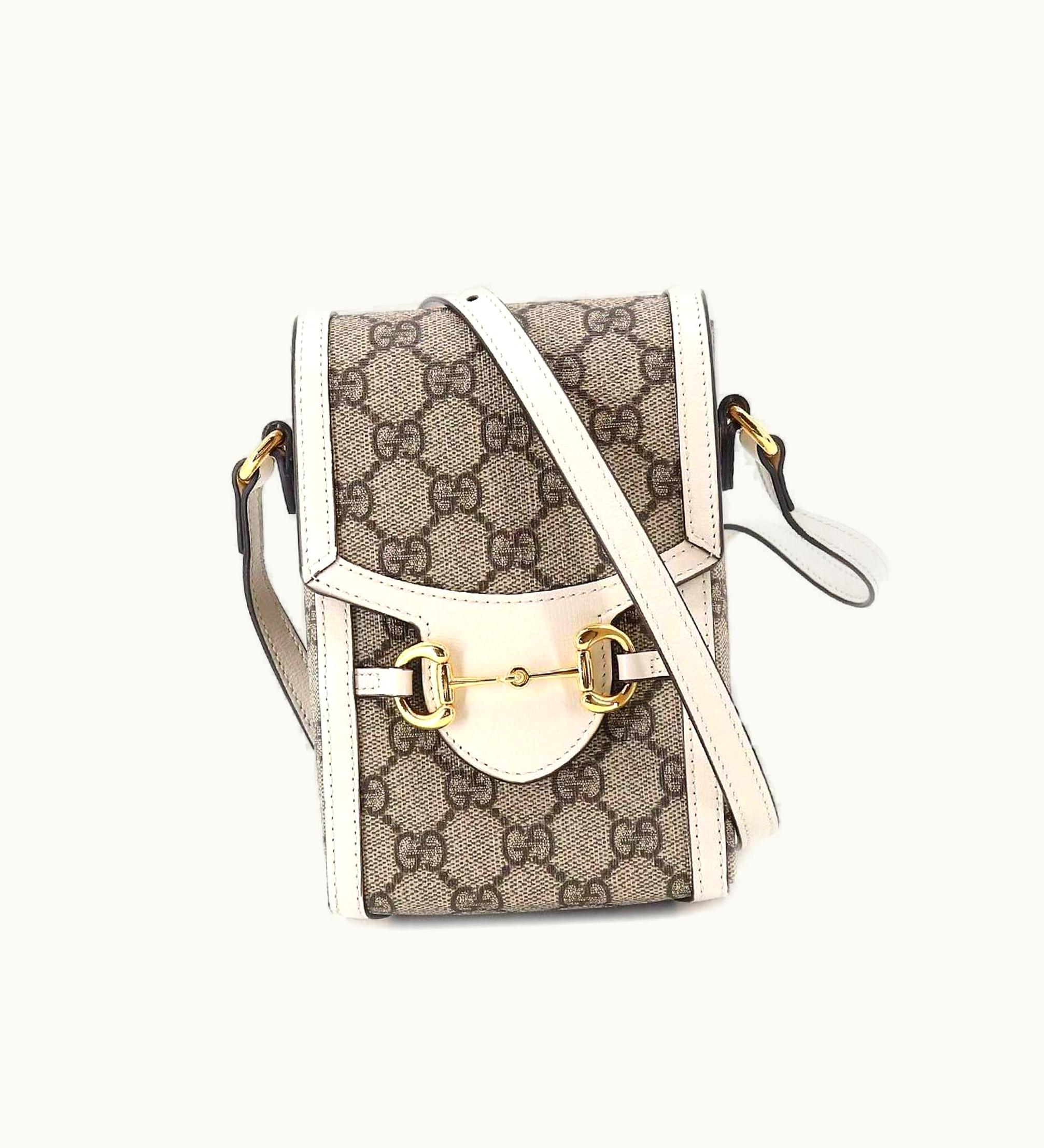 Gucci Gucci Horsebit 1955 Mini Shoulder Bag GG Supreme Leather White Beige 625615