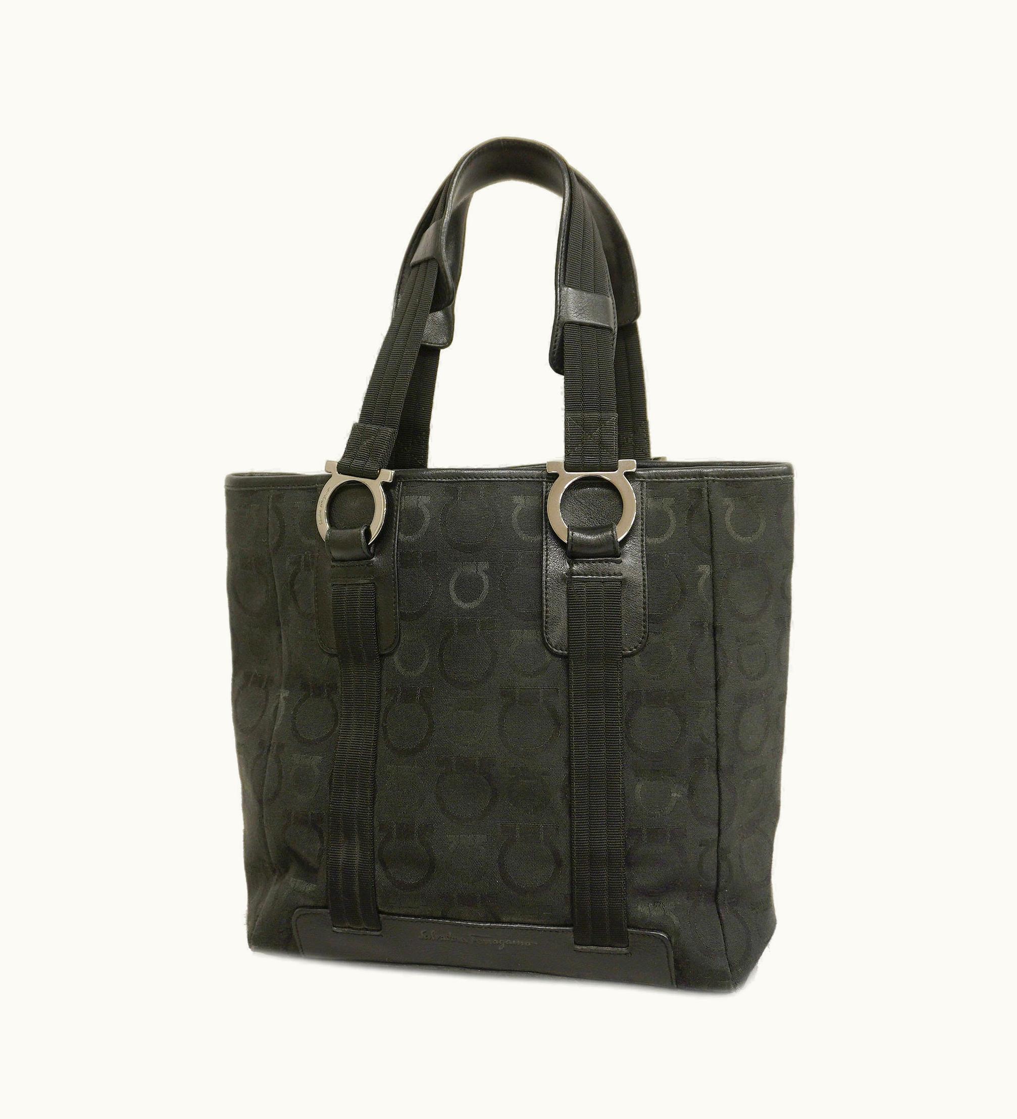 Salvatore Ferragamo Salvatore Ferragamo Gancini Tote Bag Canvas and Leather Women's Black