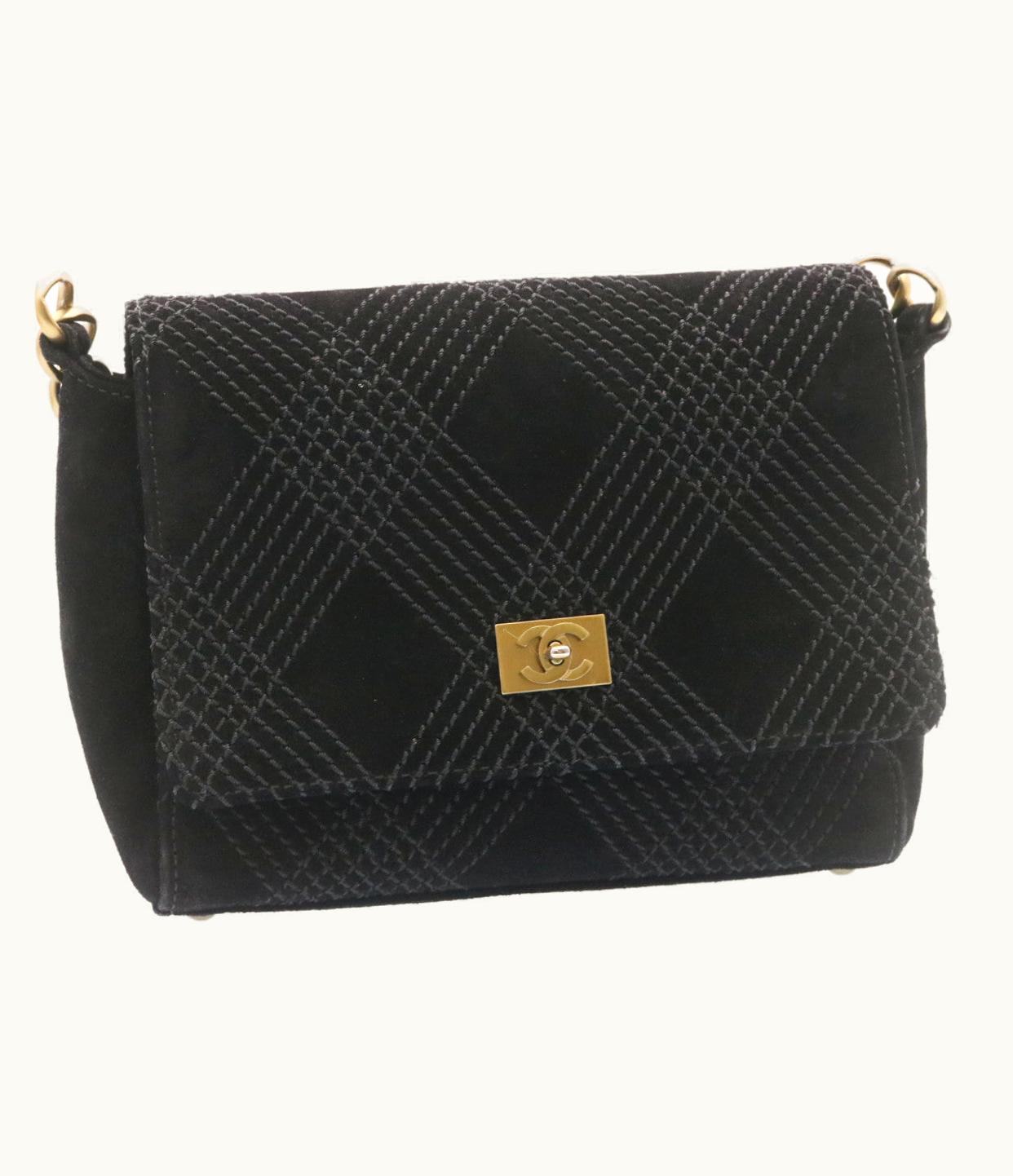 Chanel Chanel Turn Lock Shoulder Bag Suede Black CC