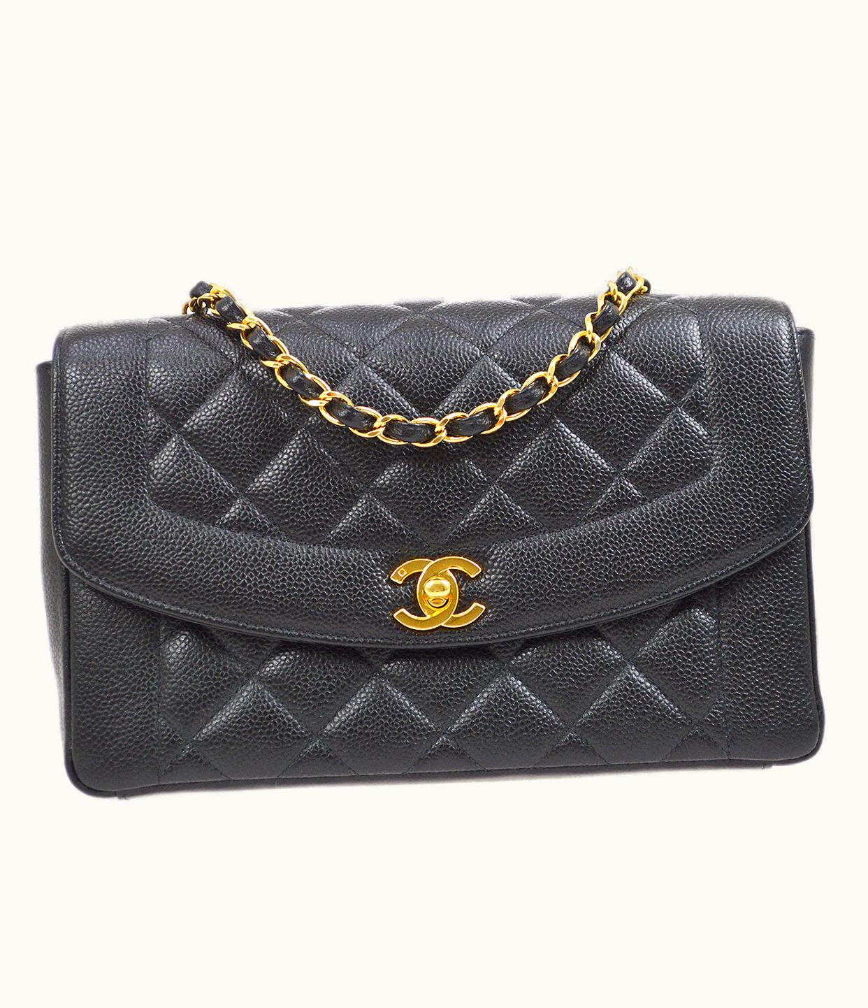 Chanel Chanel 1997-1999 Tall Diana Flap Medium Black Caviar 15675