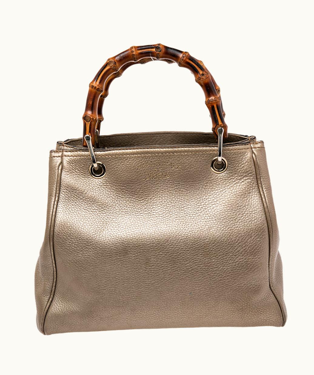 Gucci Gucci Metallic Gold Leather Bamboo Top Handle Shopper Tote - Luxe Gold Edition