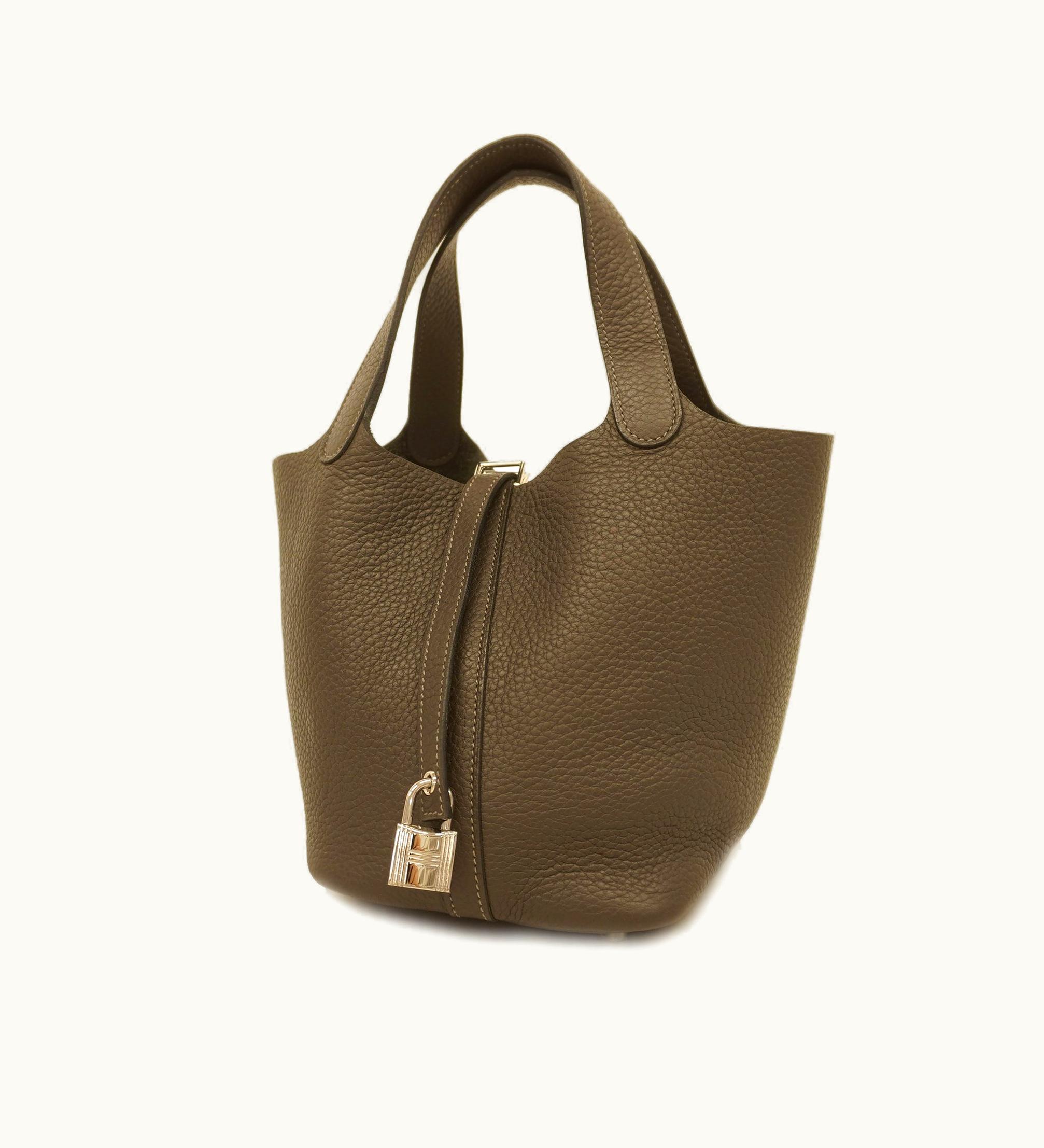 Hermès Hermès Handbag Picotin Lock PM M Engraved Togo Graphite Silver Metal