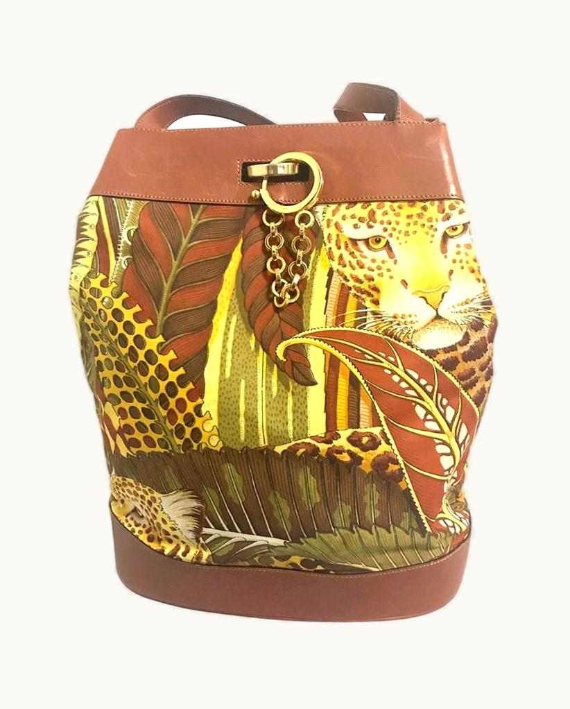 Salvatore Ferragamo Salvatore Ferragamo Vintage Leopard In Safari Jungle Print Brown Leather Hobo Shoulder Bag With Golden Gancini Motif