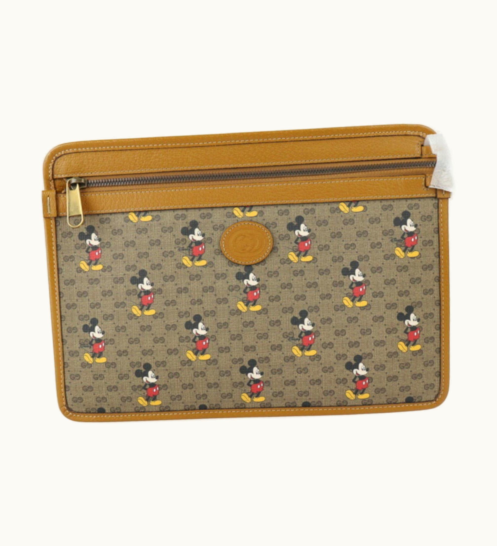 Gucci Gucci Mickey Second Bag 602552 Mini GG Supreme Canvas Leather Clutch Brown